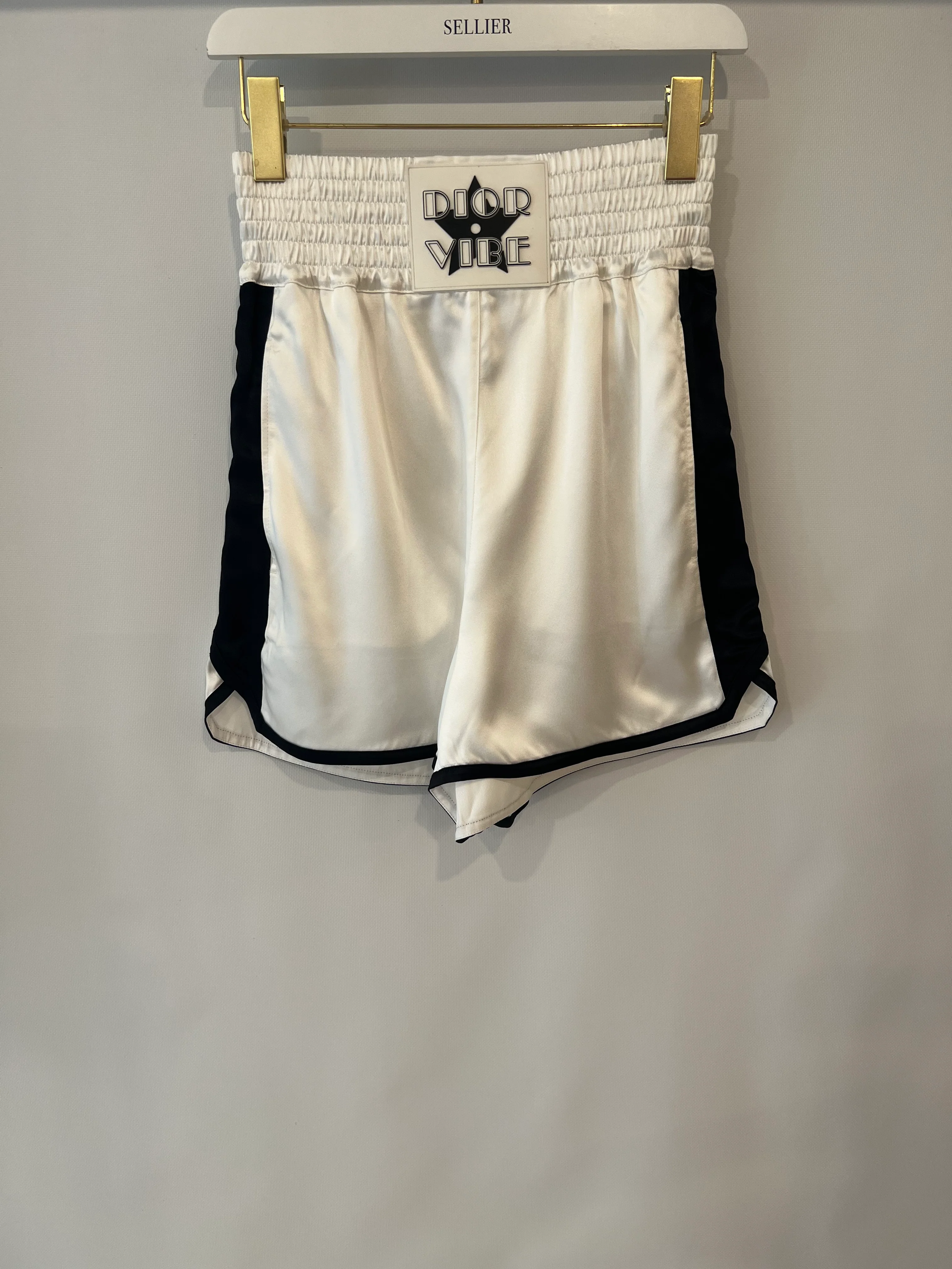 Christian Dior White Satin Shorts with Black Side Strips and Dior Vibe Detail Size S (UK 8) - Image 8