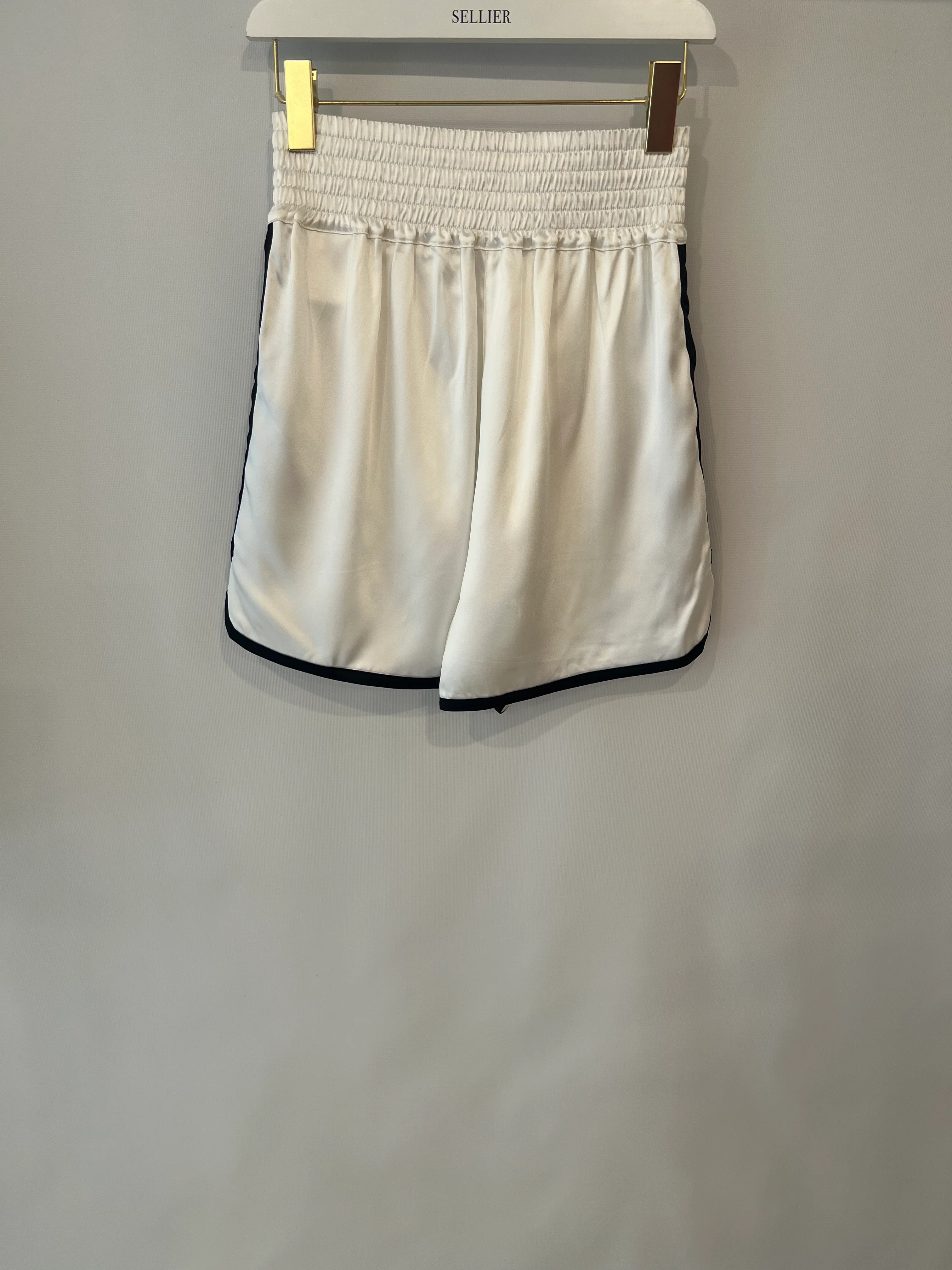 Christian Dior White Satin Shorts with Black Side Strips and Dior Vibe Detail Size S (UK 8) - Image 9