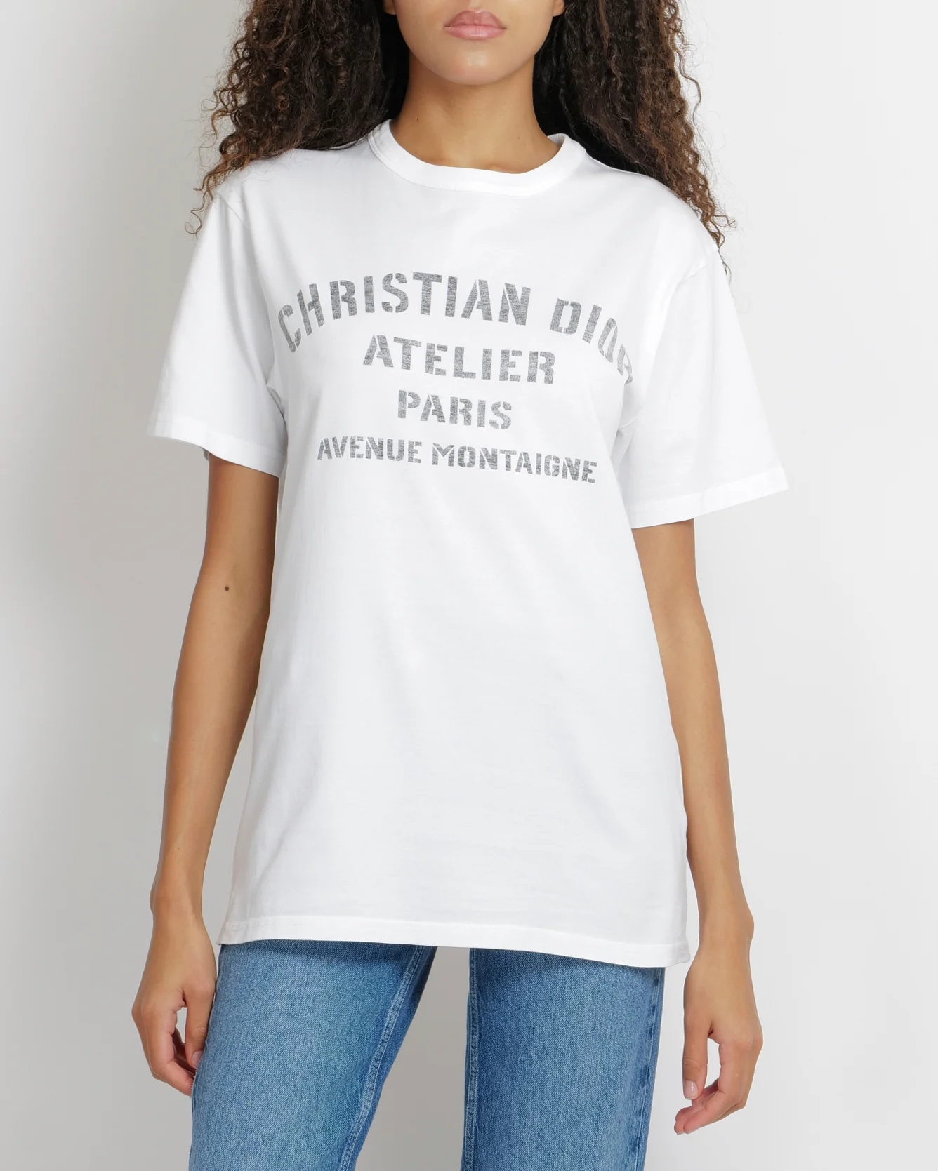 Christian Dior White Short-Sleeved Oversized T-Shirt with Grey Logo Print Size XS (UK 6)