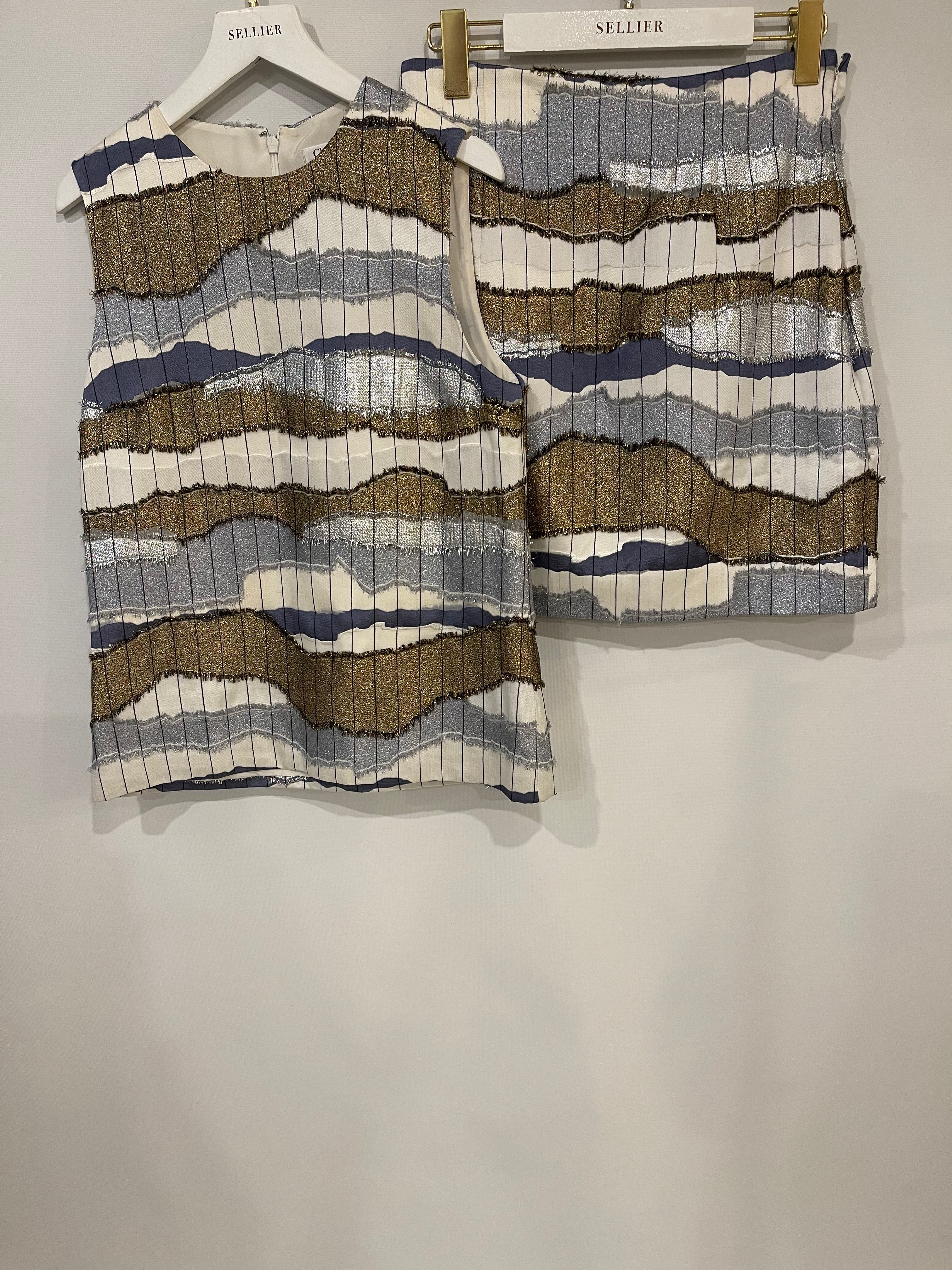 Christian Dior White, Silver and Gold Metallic Striped Vest Top and Mini Skirt Set Size FR 38/40 (UK 10/12) - Image 10