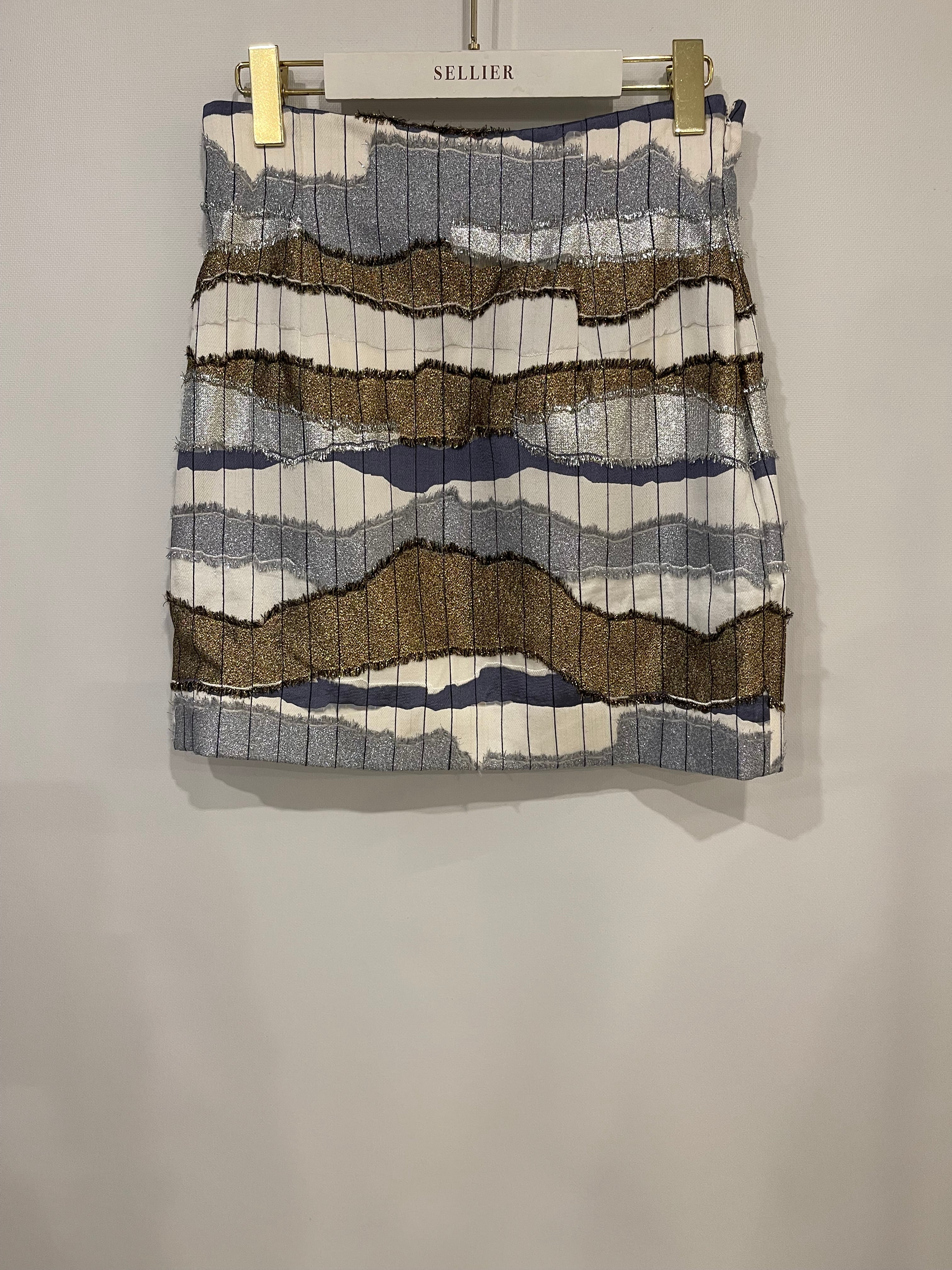 Christian Dior White, Silver and Gold Metallic Striped Vest Top and Mini Skirt Set Size FR 38/40 (UK 10/12) - Image 14