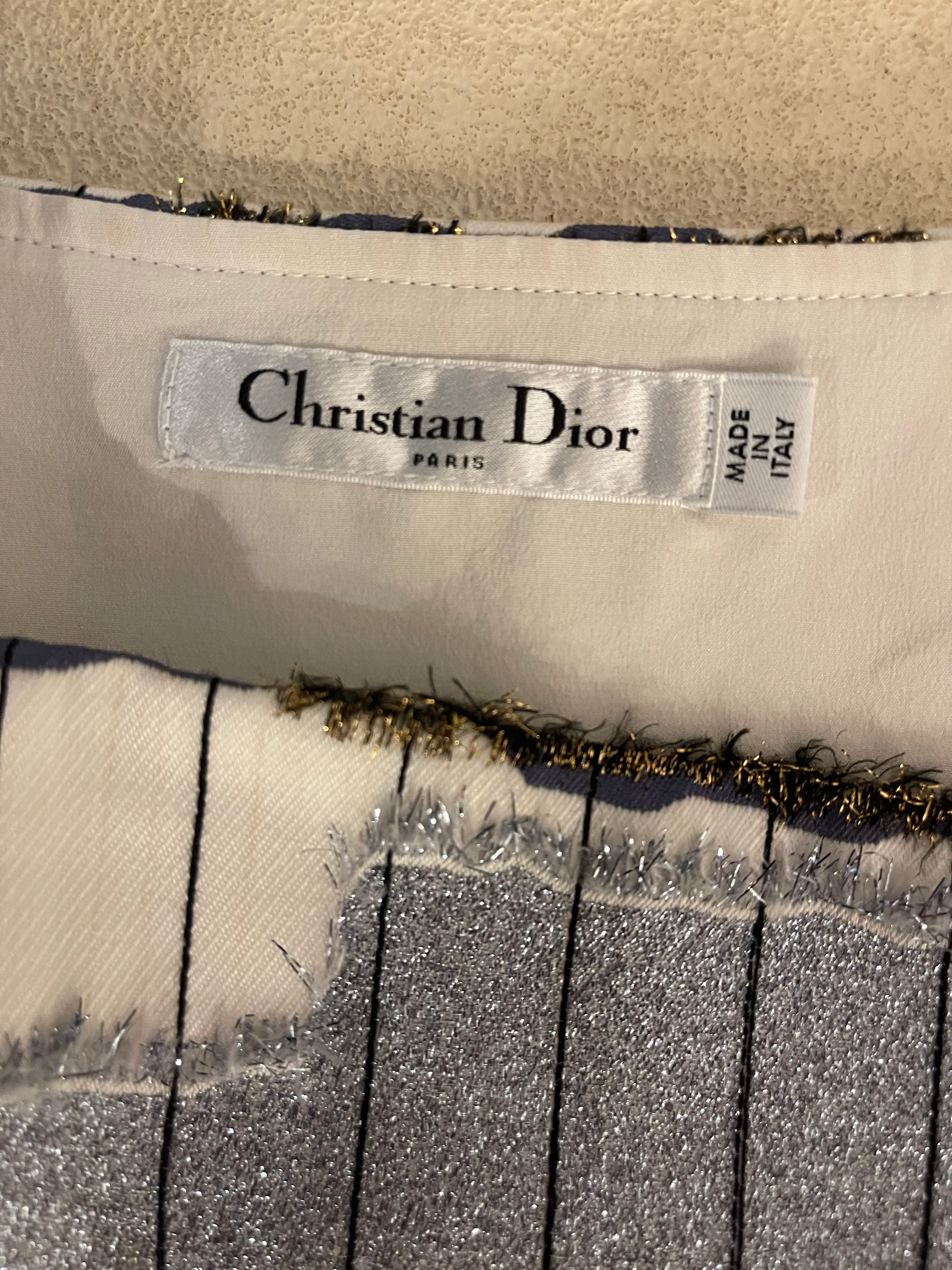 Christian Dior White, Silver and Gold Metallic Striped Vest Top and Mini Skirt Set Size FR 38/40 (UK 10/12) - Image 16