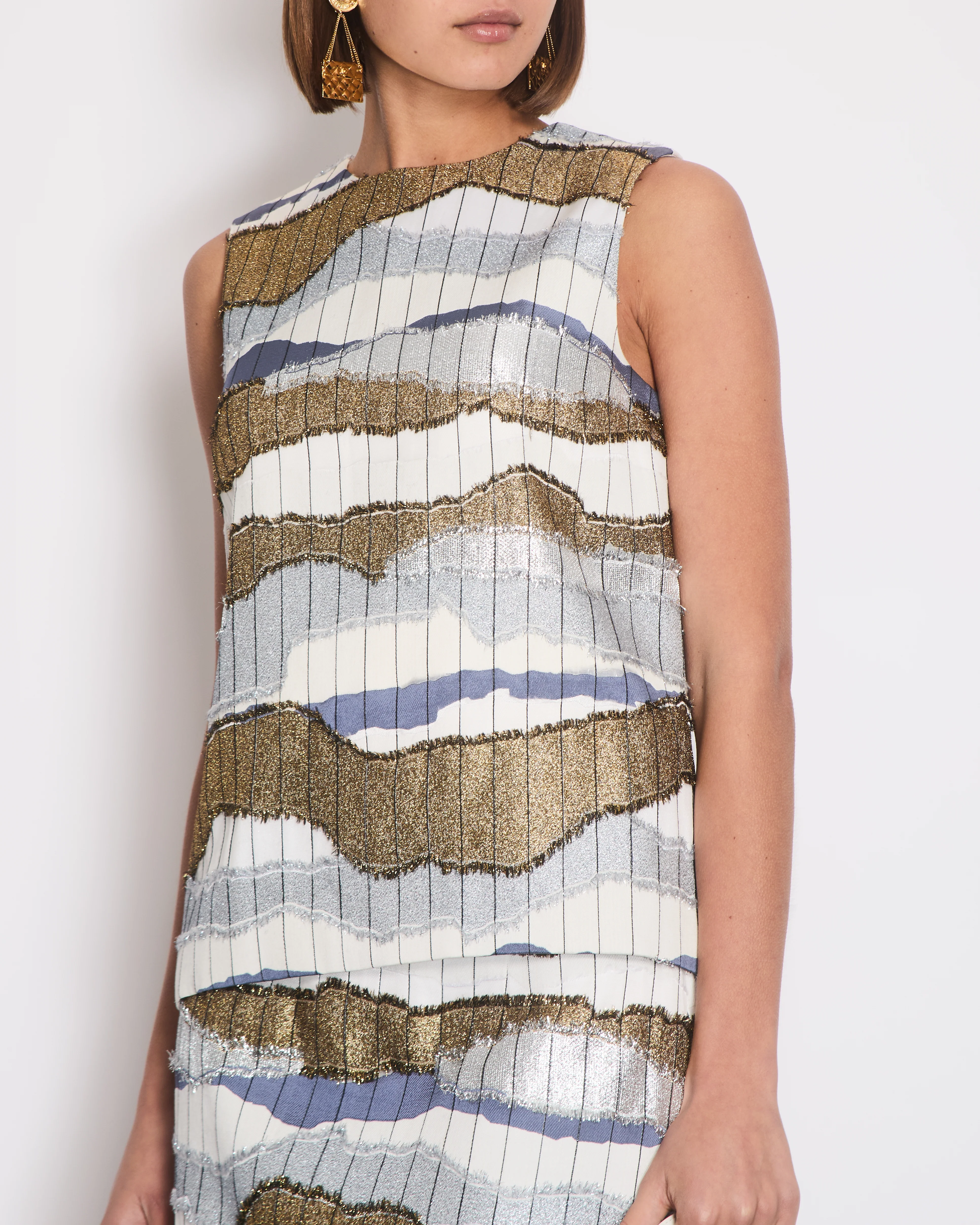 Christian Dior White, Silver and Gold Metallic Striped Vest Top and Mini Skirt Set Size FR 38/40 (UK 10/12) - Image 3
