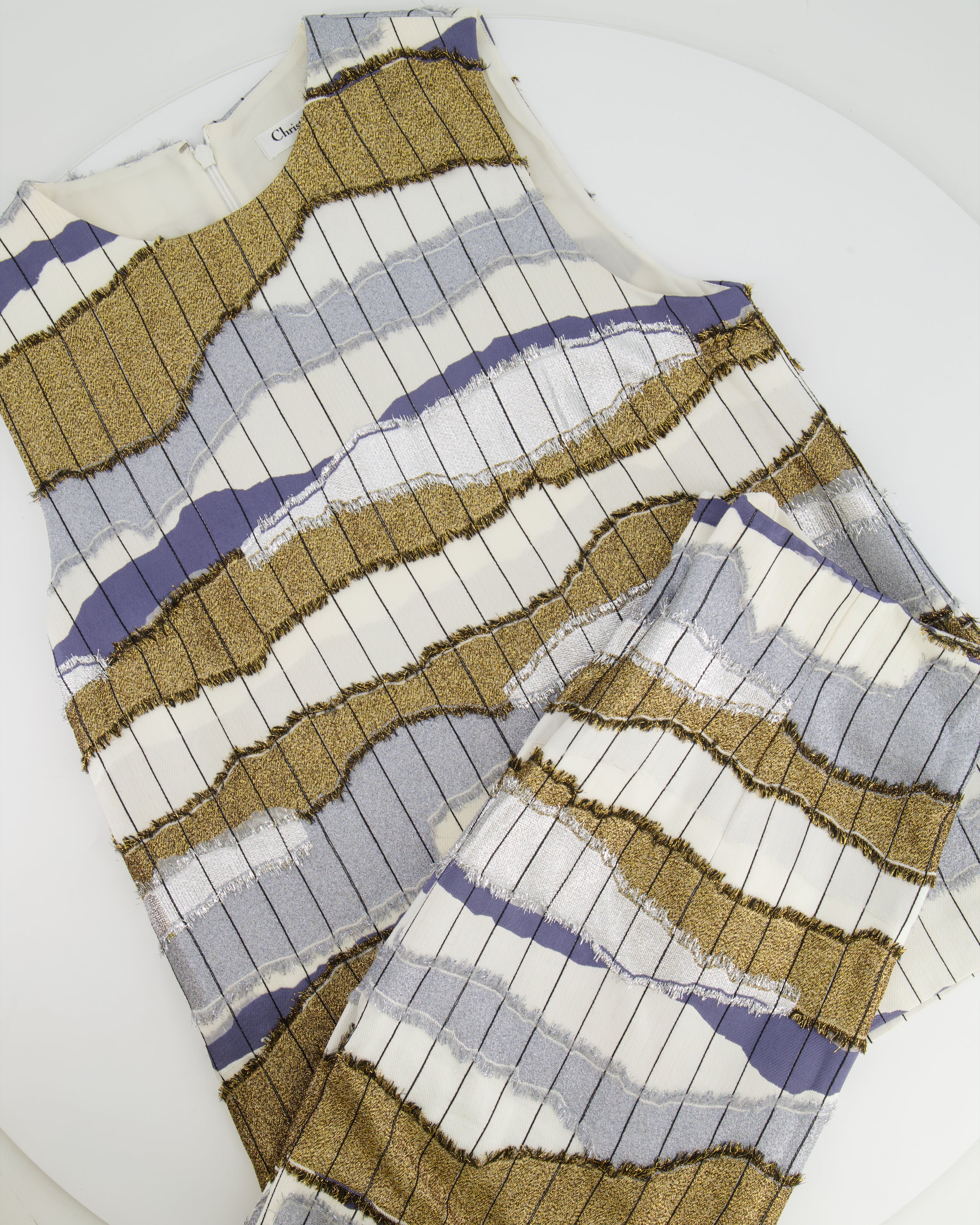 Christian Dior White, Silver and Gold Metallic Striped Vest Top and Mini Skirt Set Size FR 38/40 (UK 10/12) - Image 7