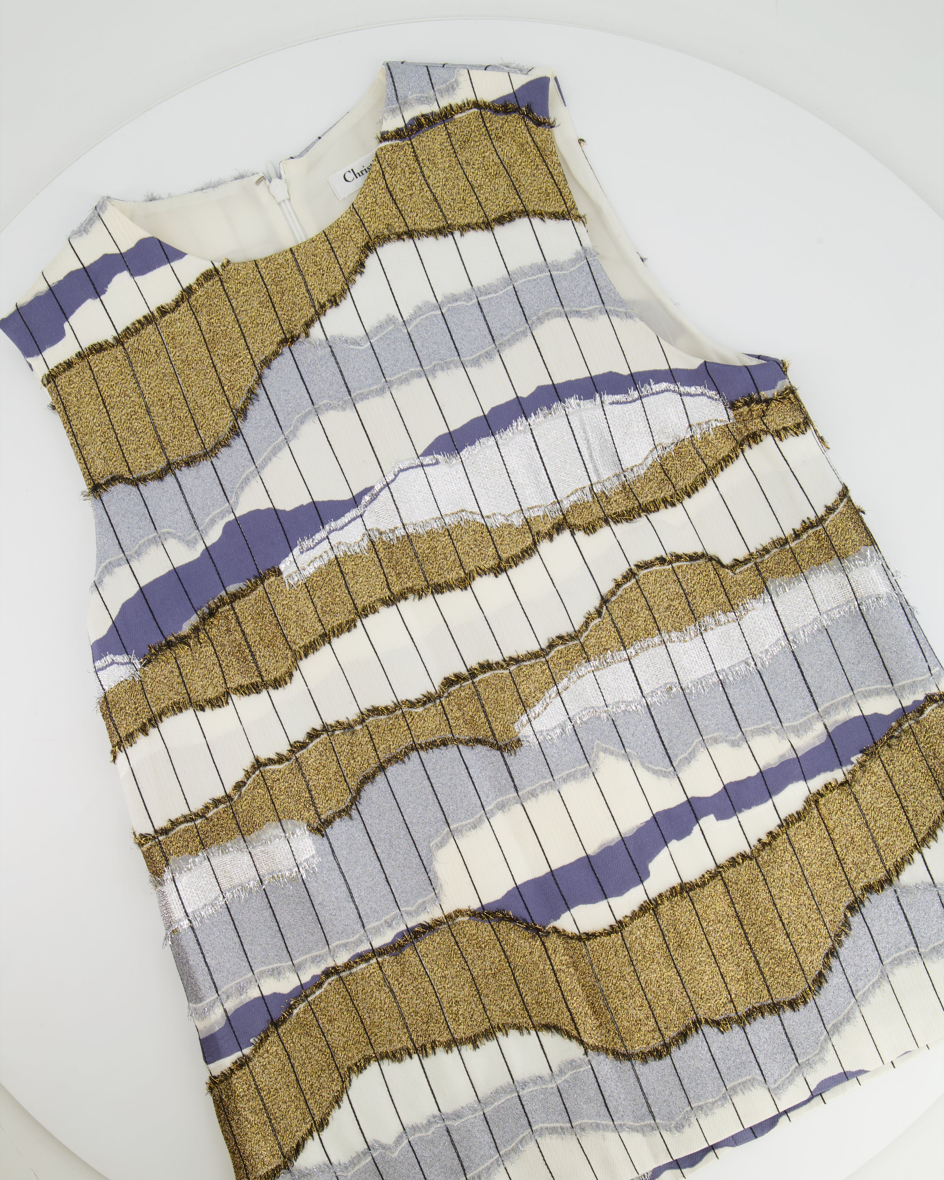 Christian Dior White, Silver and Gold Metallic Striped Vest Top and Mini Skirt Set Size FR 38/40 (UK 10/12) - Image 9