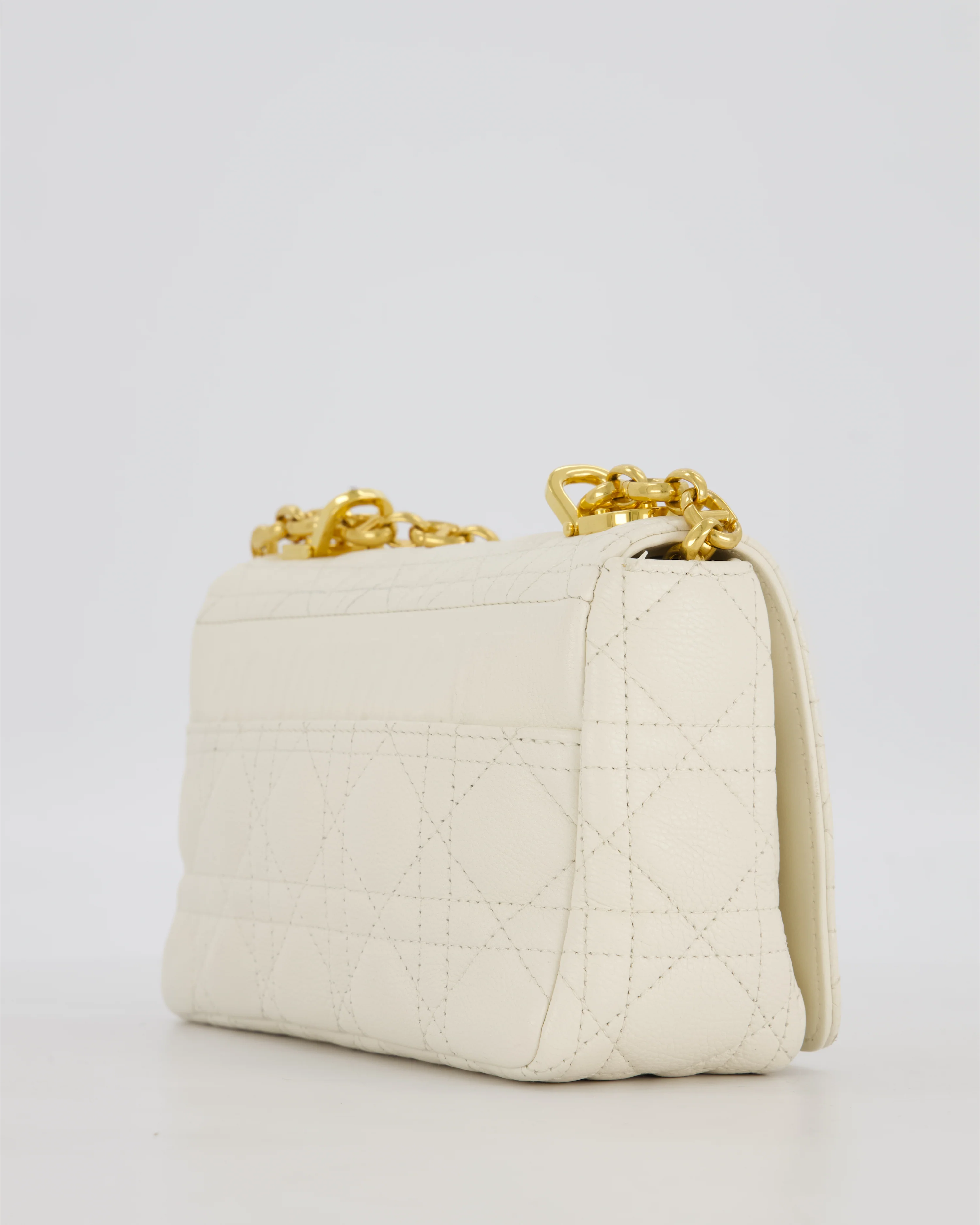 Christian Dior White Small Caro Bag In Cannage Calfskin Leather With Gold Hardware - Image 13