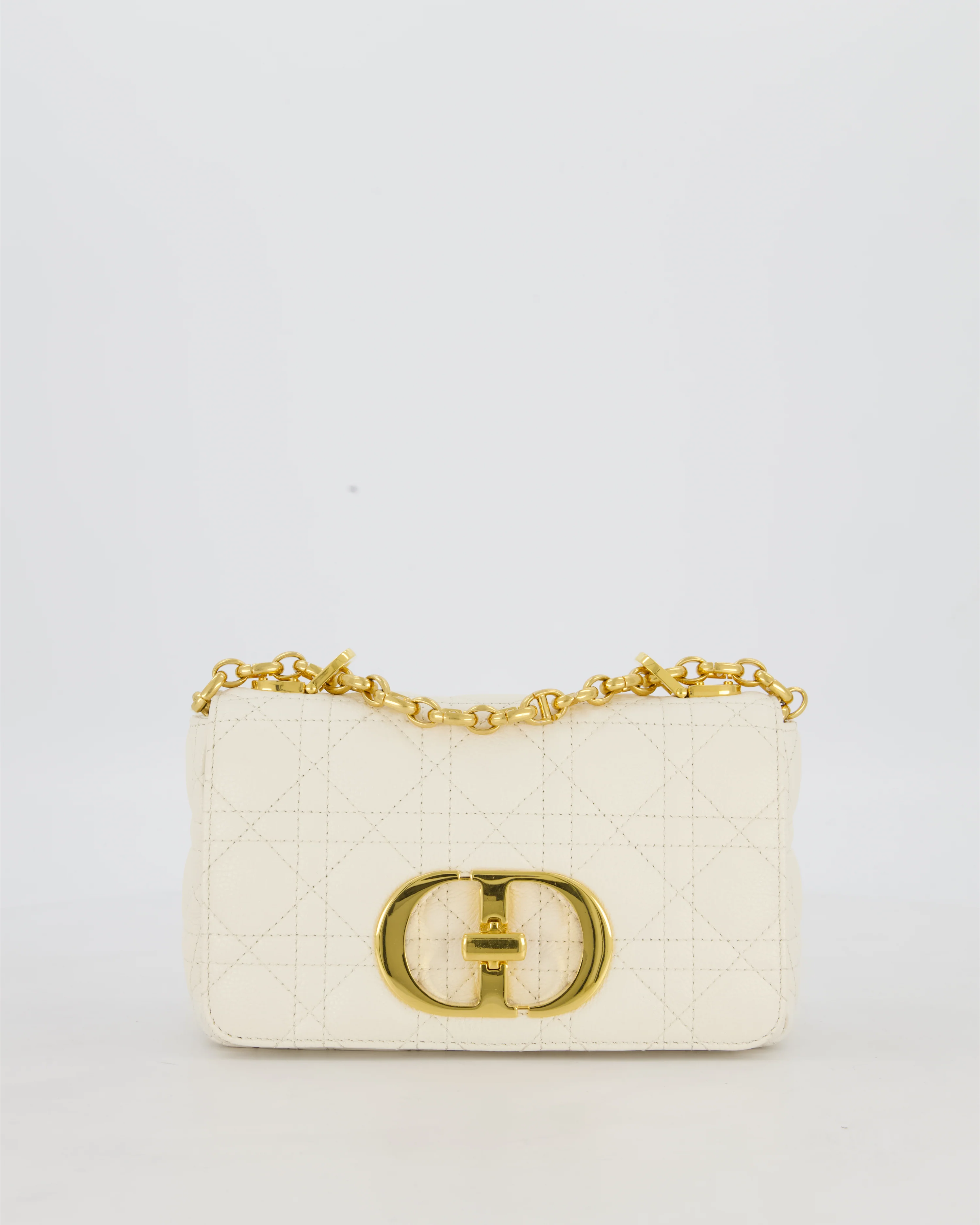 Christian Dior White Small Caro Bag In Cannage Calfskin Leather With Gold Hardware - Image 2