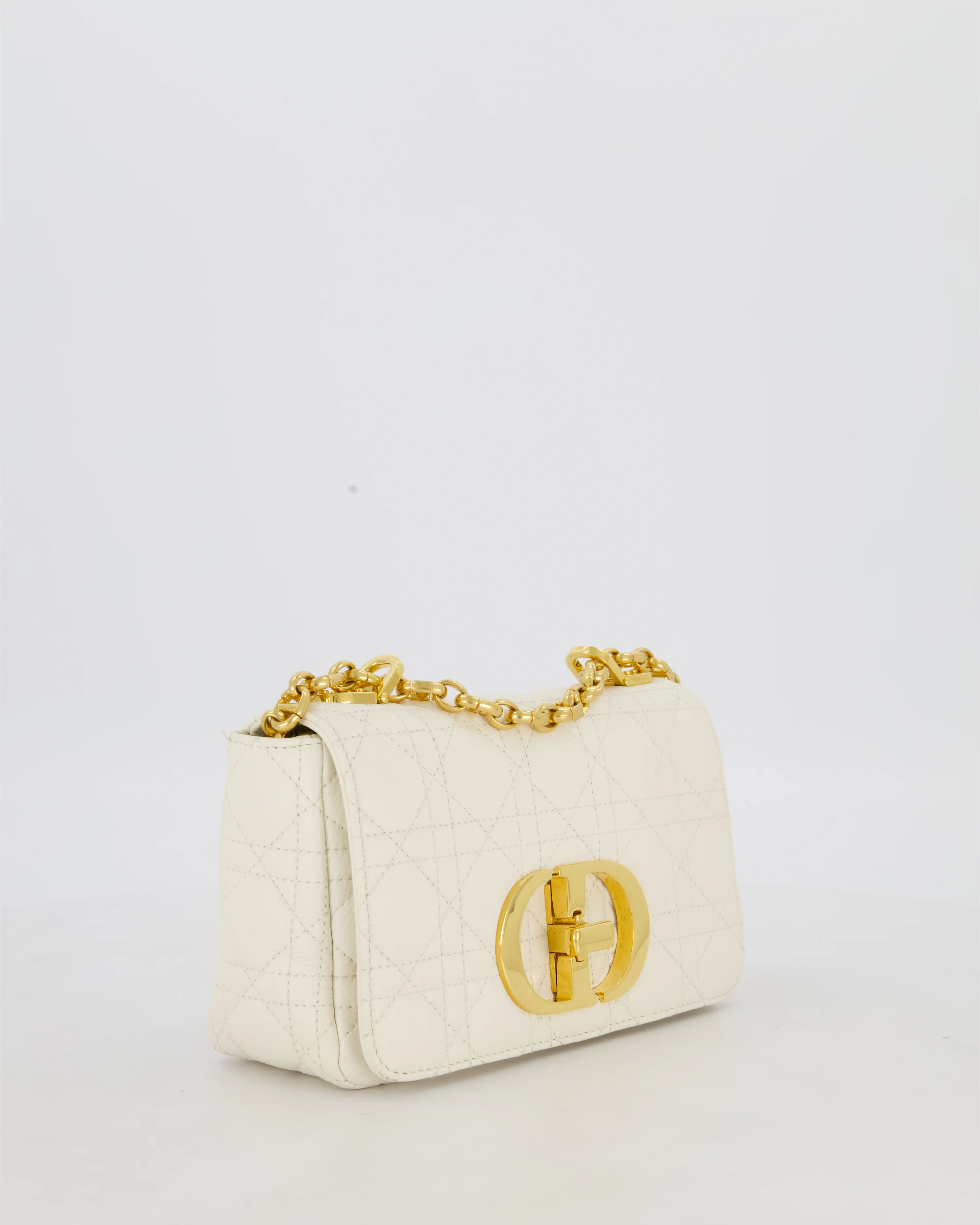 Christian Dior White Small Caro Bag In Cannage Calfskin Leather With Gold Hardware - Image 3