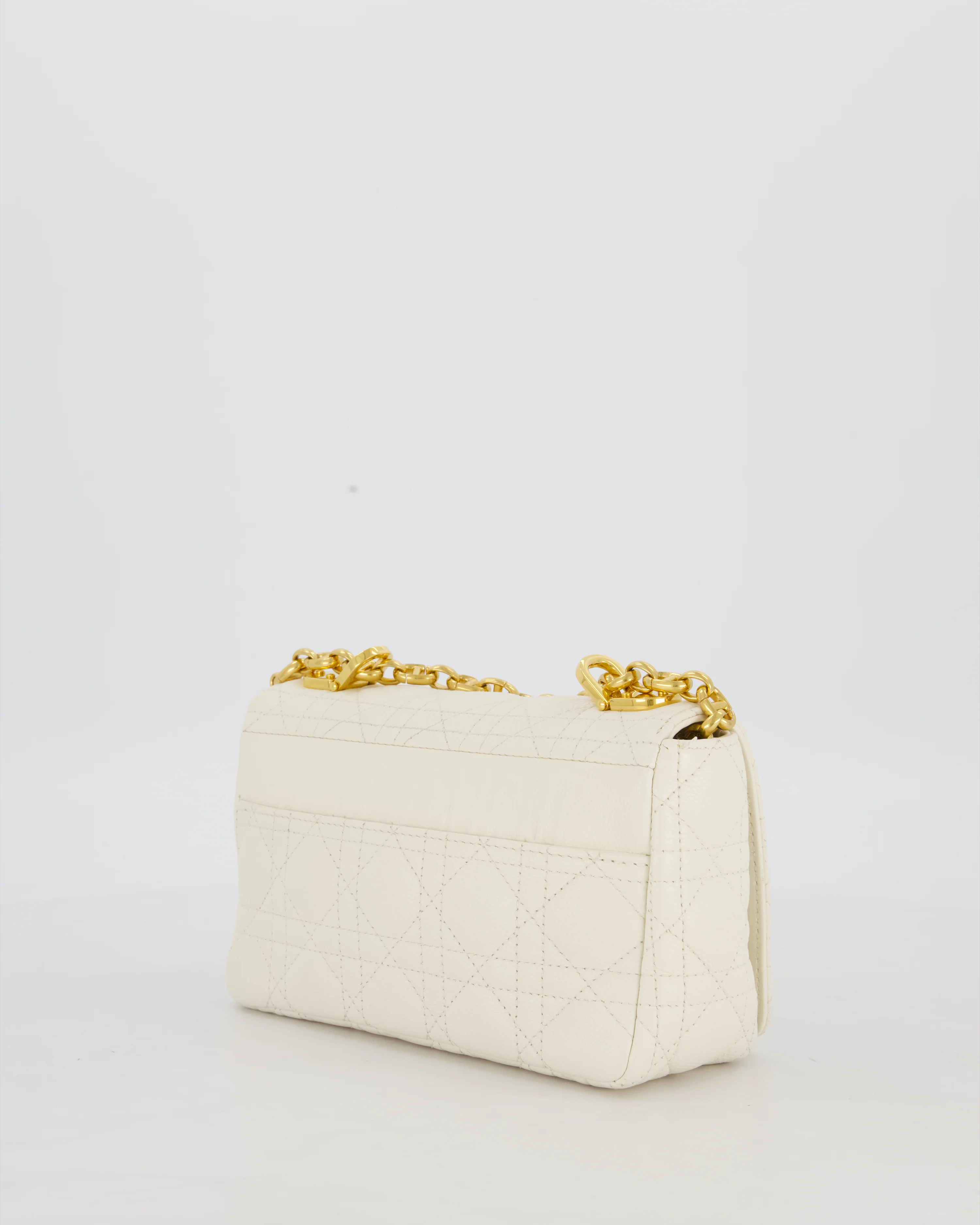 Christian Dior White Small Caro Bag In Cannage Calfskin Leather With Gold Hardware - Image 4