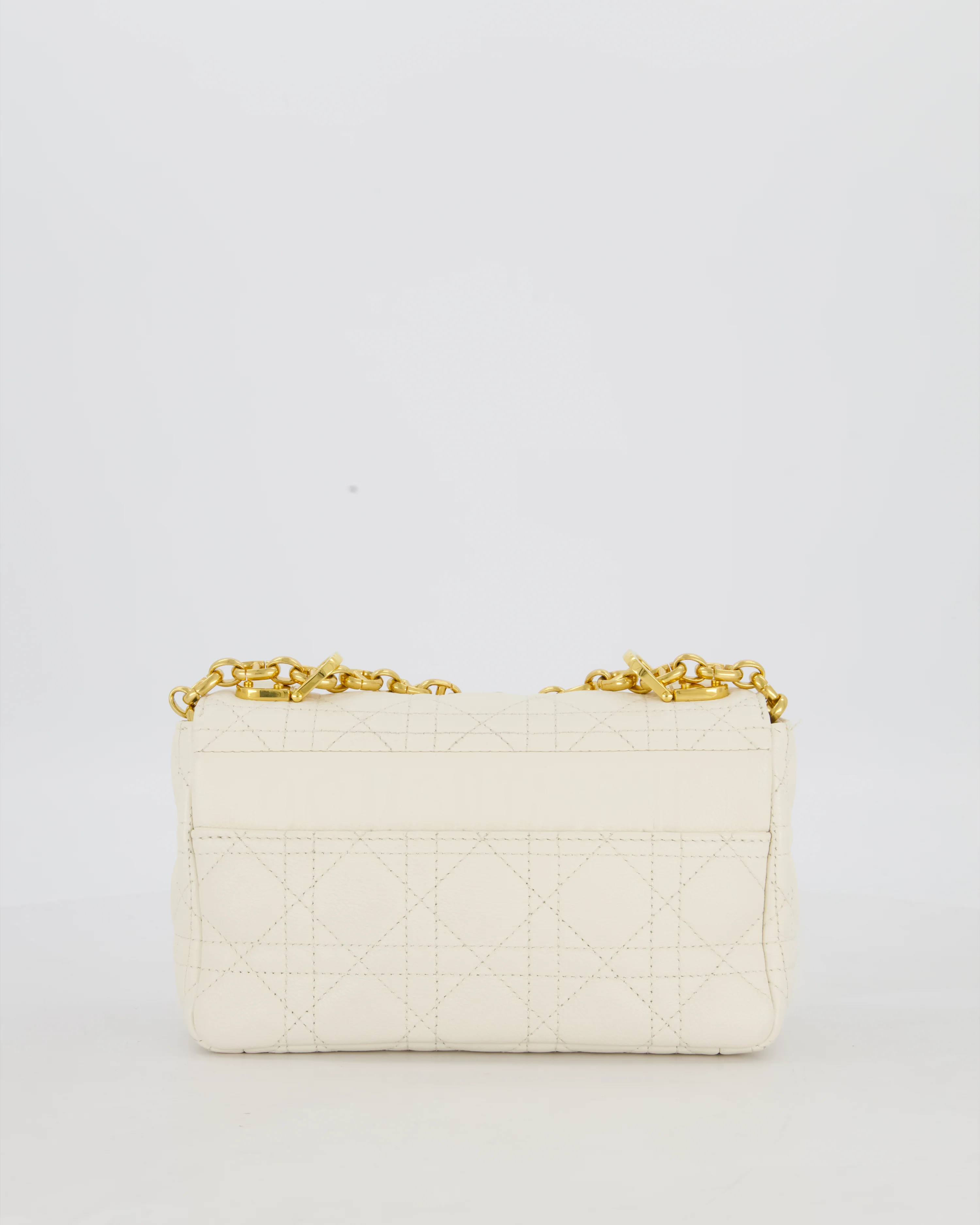 Christian Dior White Small Caro Bag In Cannage Calfskin Leather With Gold Hardware - Image 5