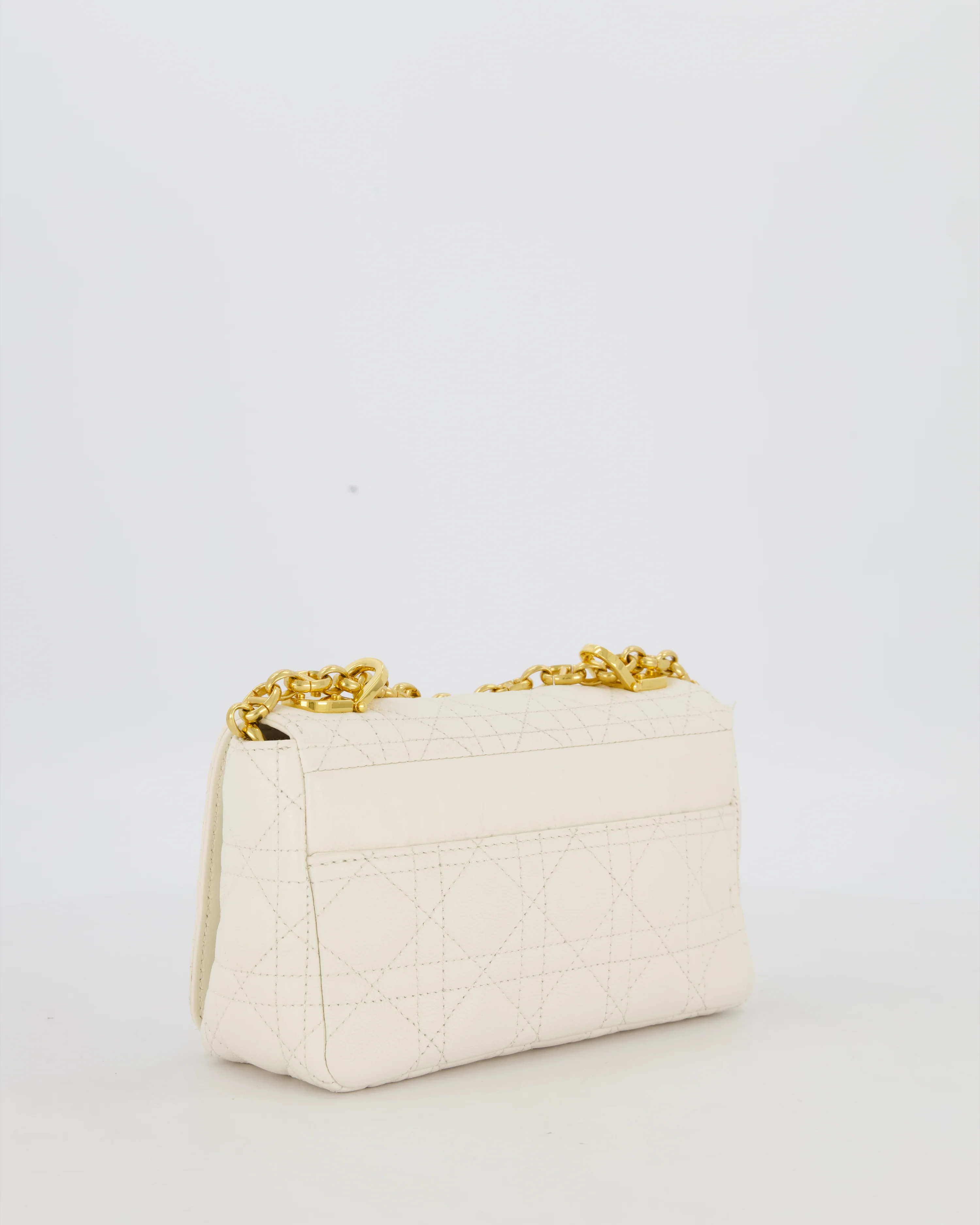 Christian Dior White Small Caro Bag In Cannage Calfskin Leather With Gold Hardware - Image 6