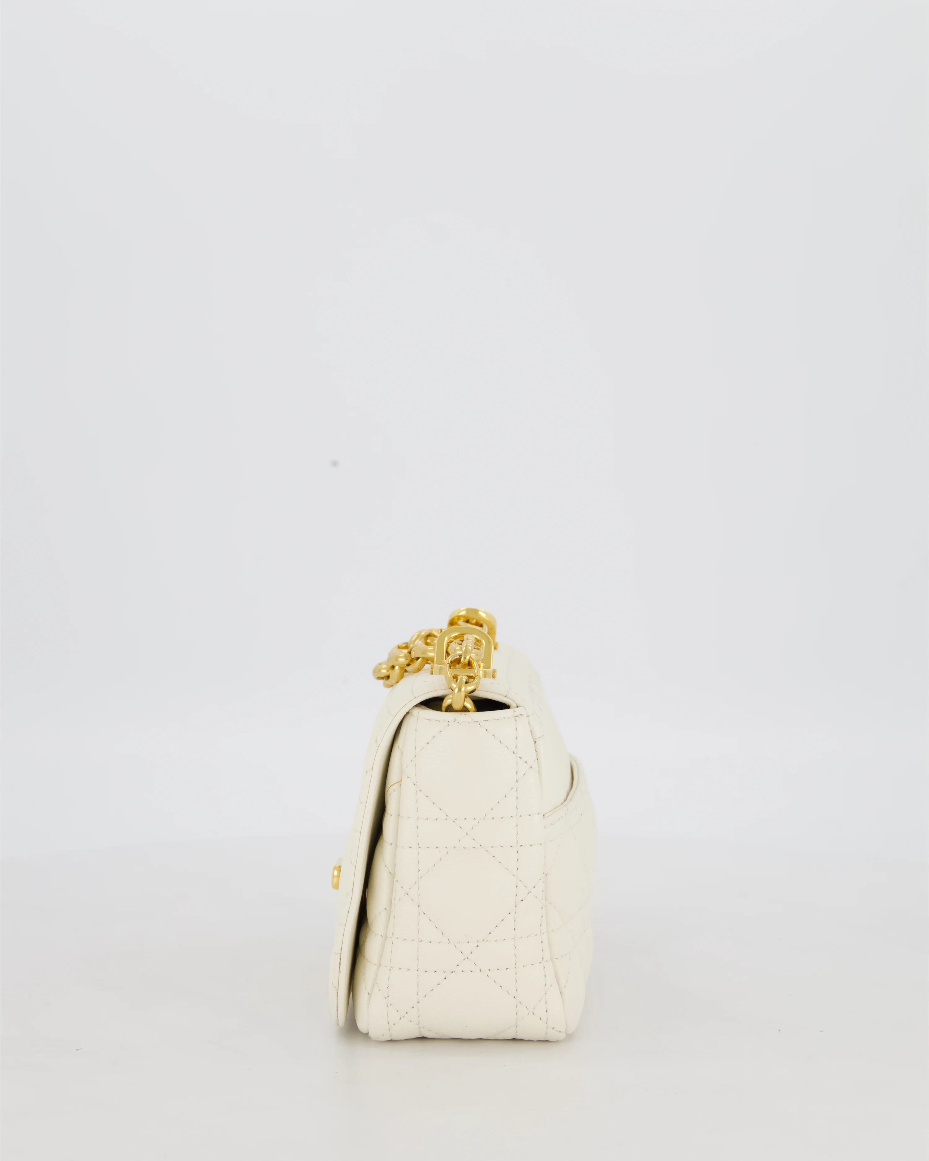 Christian Dior White Small Caro Bag In Cannage Calfskin Leather With Gold Hardware - Image 7