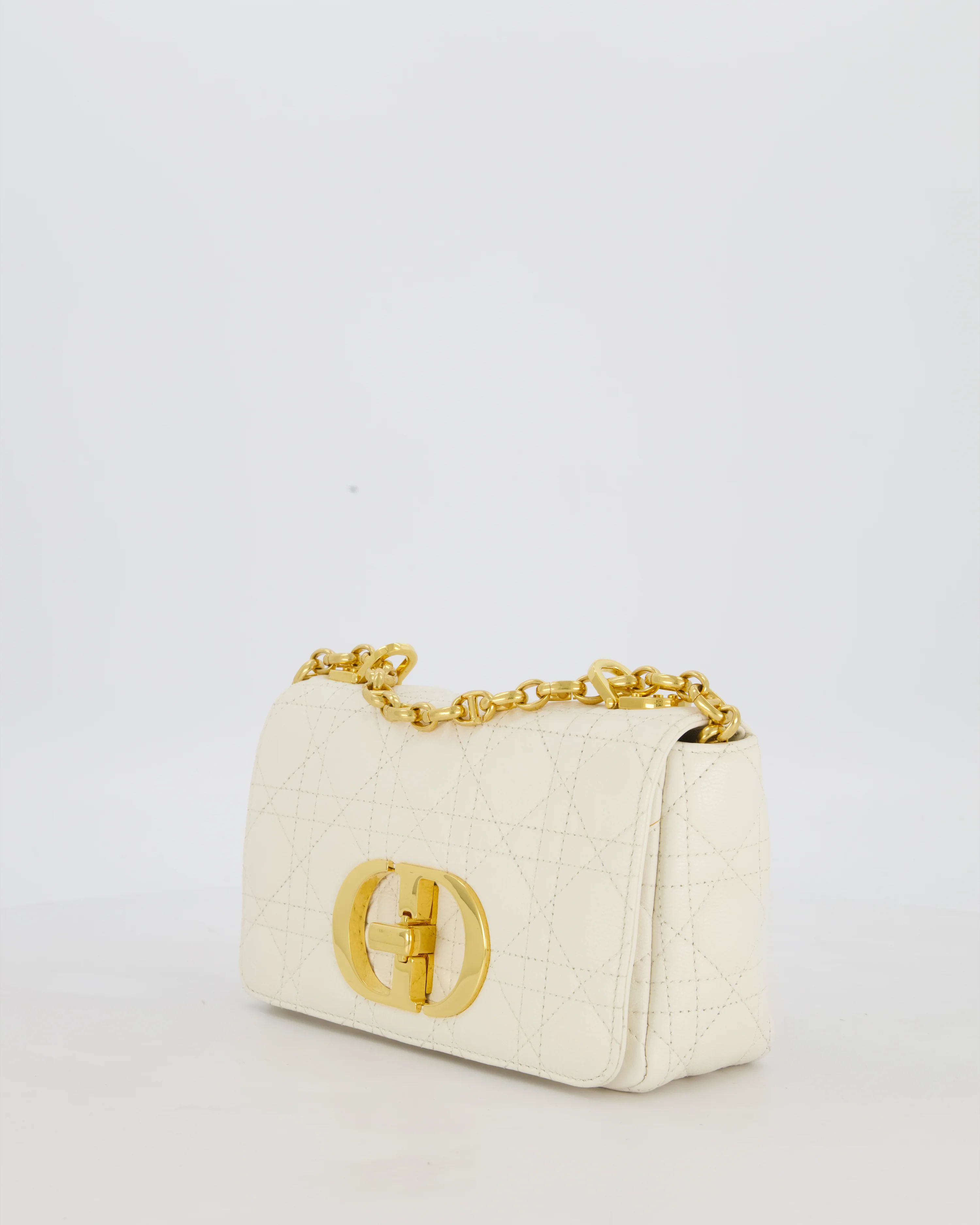 Christian Dior White Small Caro Bag In Cannage Calfskin Leather With Gold Hardware - Image 8