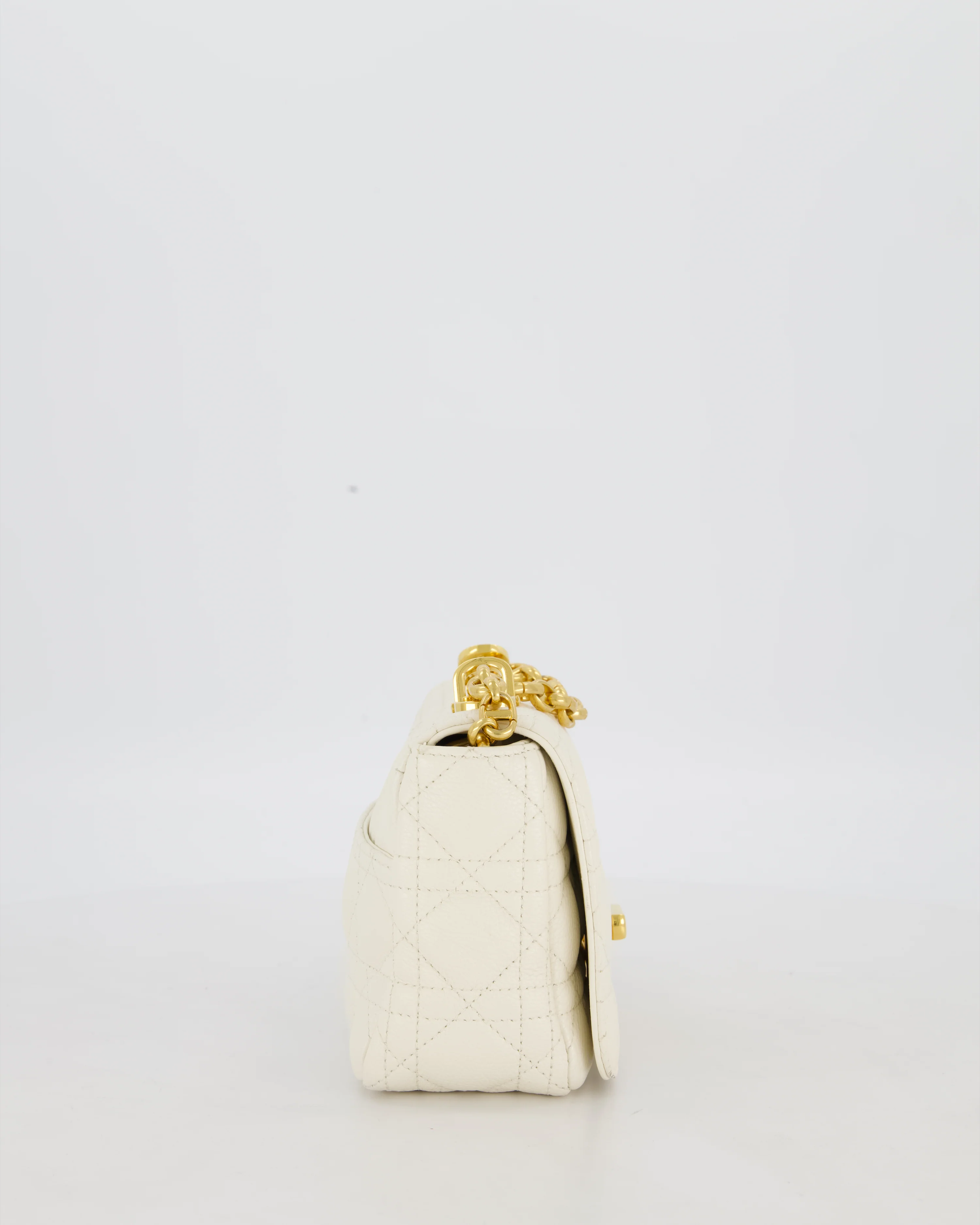 Christian Dior White Small Caro Bag In Cannage Calfskin Leather With Gold Hardware - Image 9