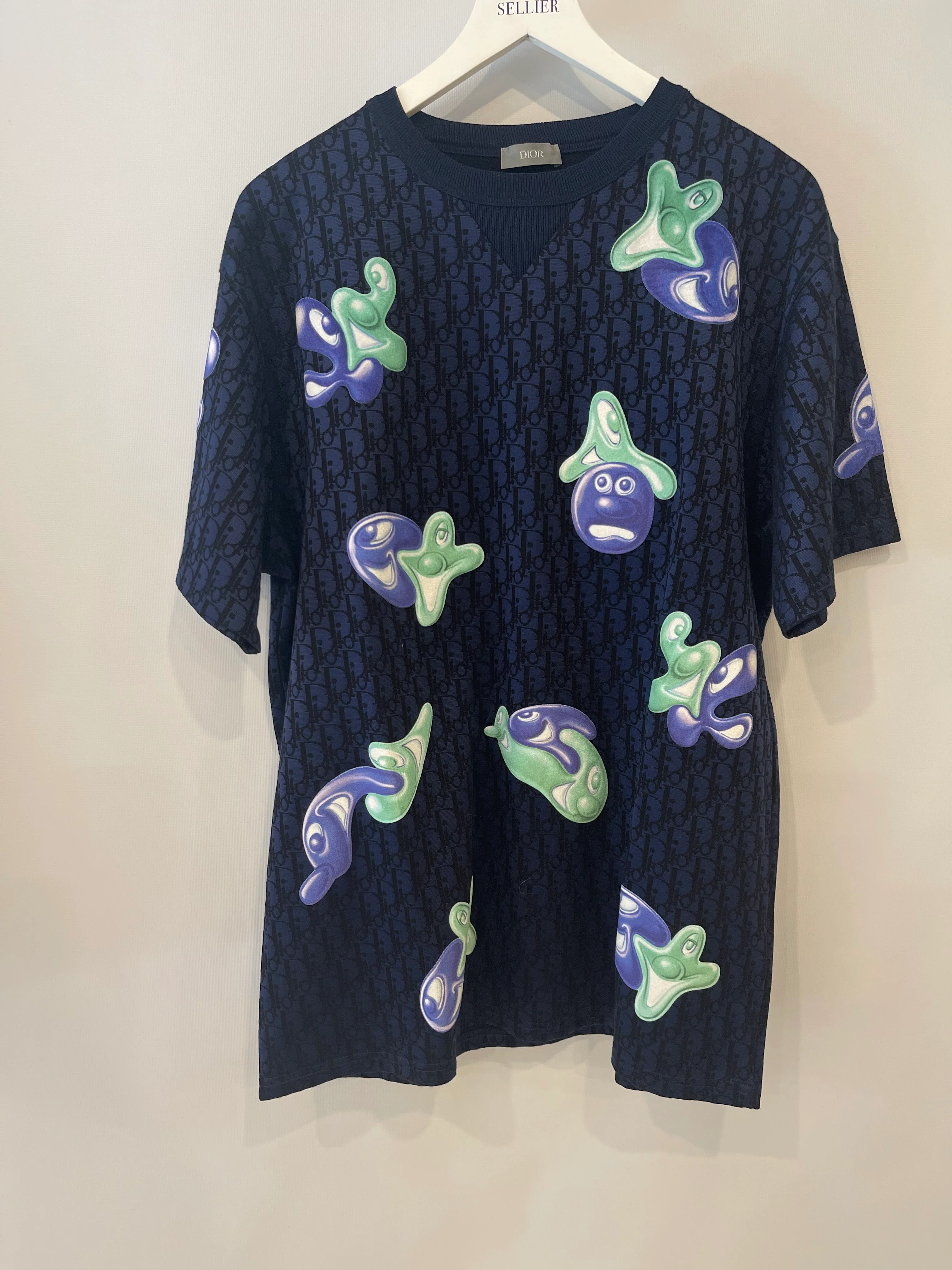 Christian Dior x Kenny Scharf Blue Dior Oblique T-Shirt with Purple and Green Appliqués Size XL (UK 42) RRP £1,100 - Image 4