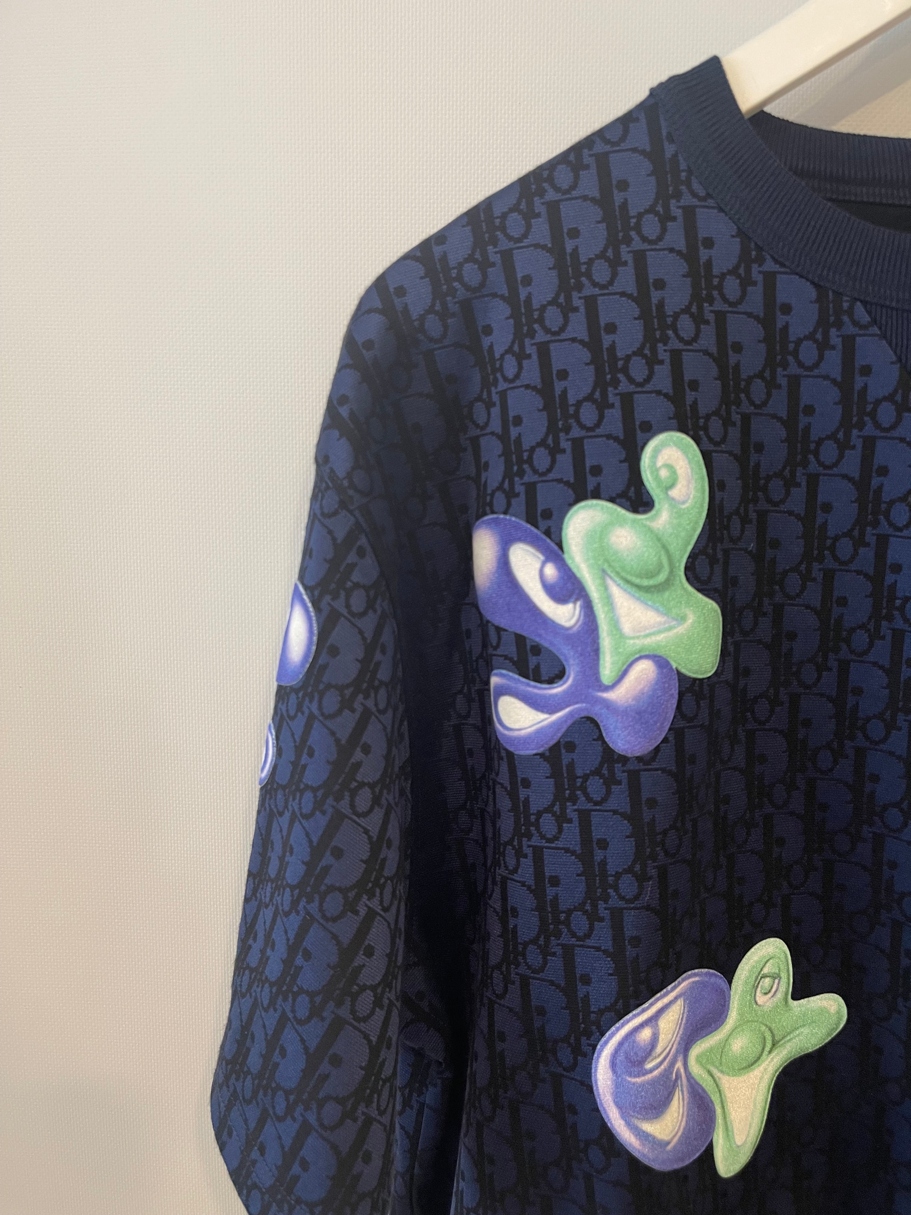 Christian Dior x Kenny Scharf Blue Dior Oblique T-Shirt with Purple and Green Appliqués Size XL (UK 42) RRP £1,100 - Image 6