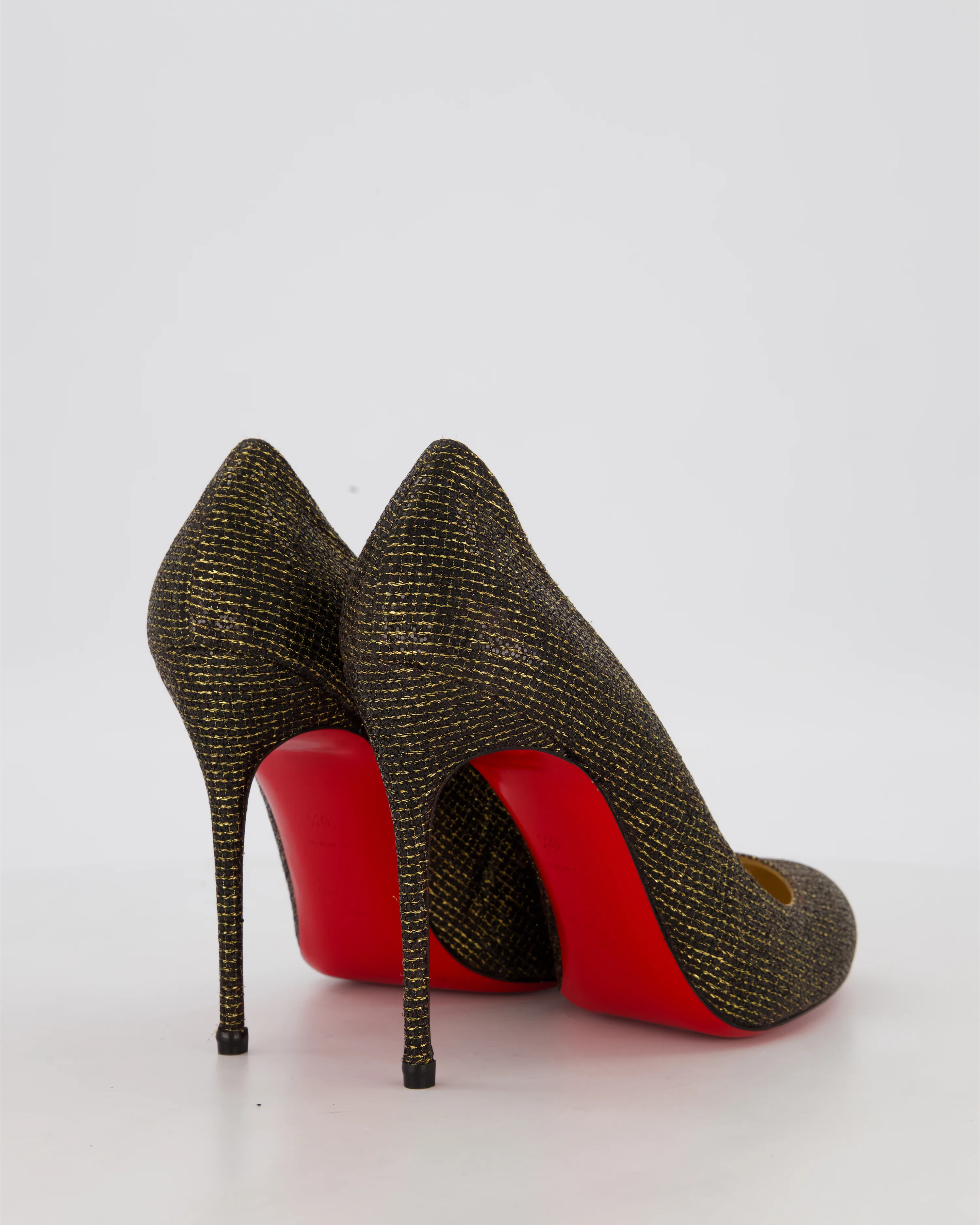 Christian Louboutin Black and Gold Glitter Fifi Heels Size EU 40.5 - Image 4