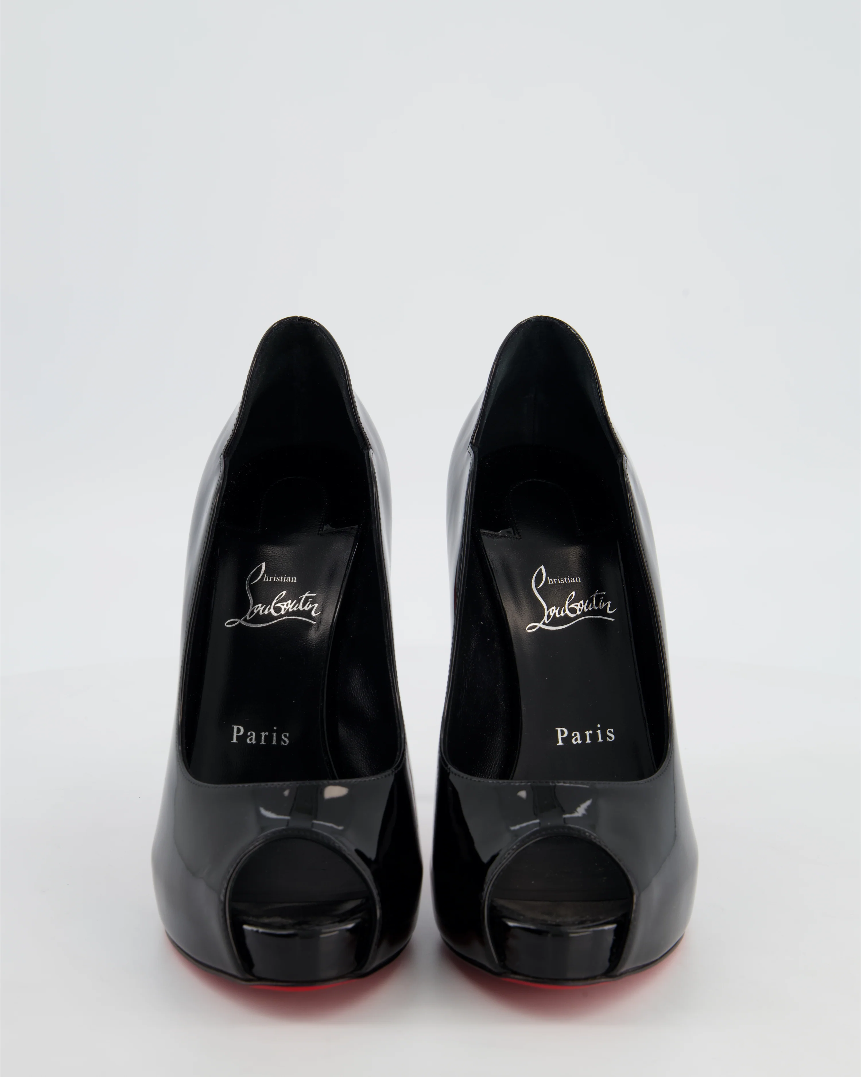 Christian Louboutin Black Patent Leather Hot Chick Alta Open-Toe Pumps Size EU 40 - Image 4