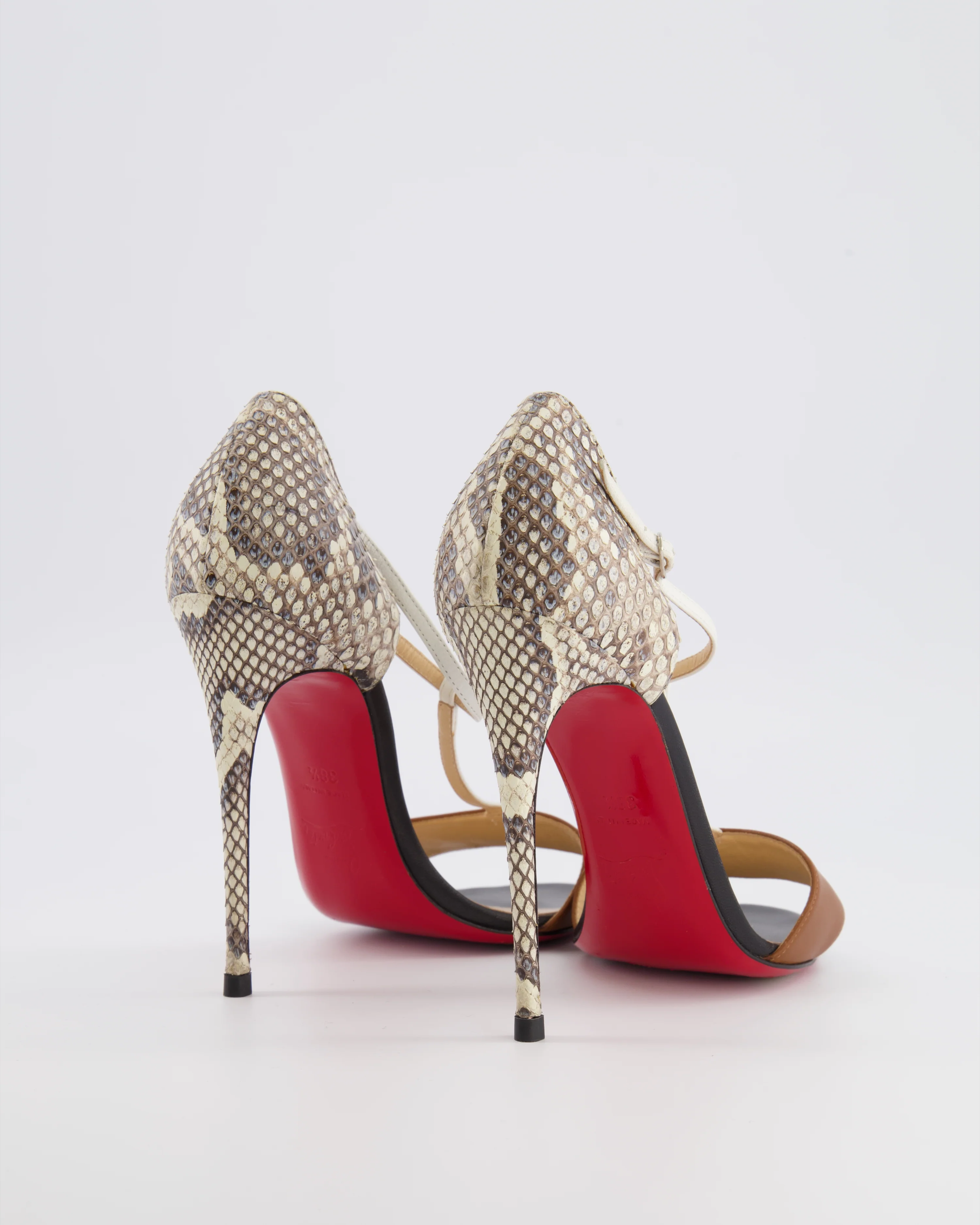 Christian Louboutin Brown, Black and Cream Python Sandal Heels Size EU 38.5 - Image 3