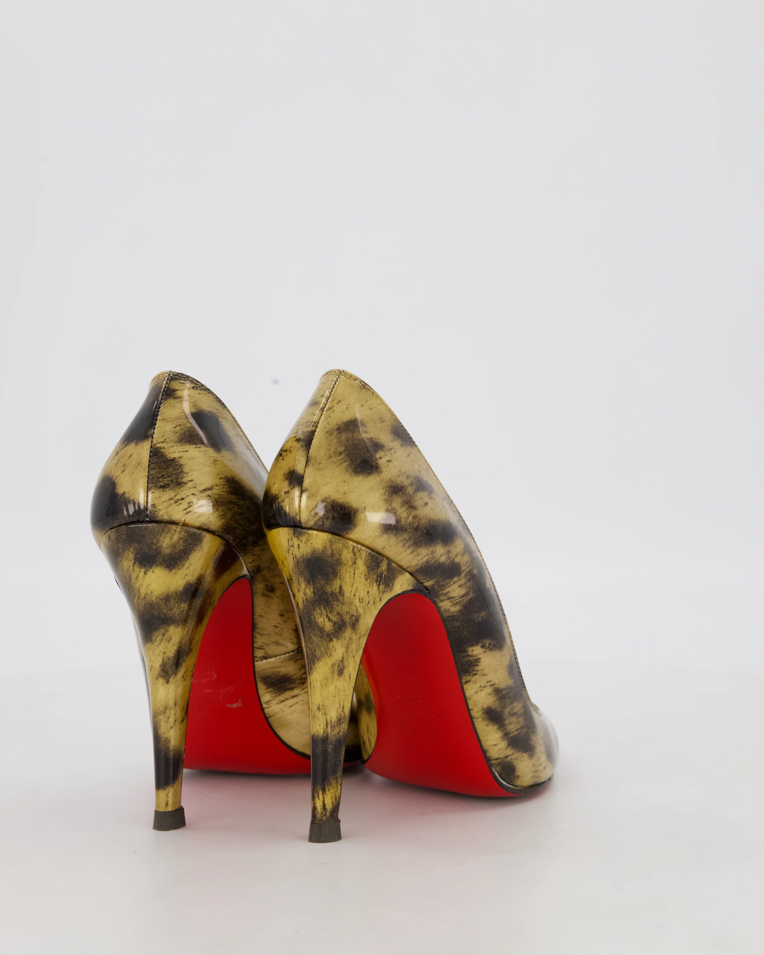 Christian Louboutin Gold and Black Leopard Print Patent Decollete Heels Size EU 38 - Image 4