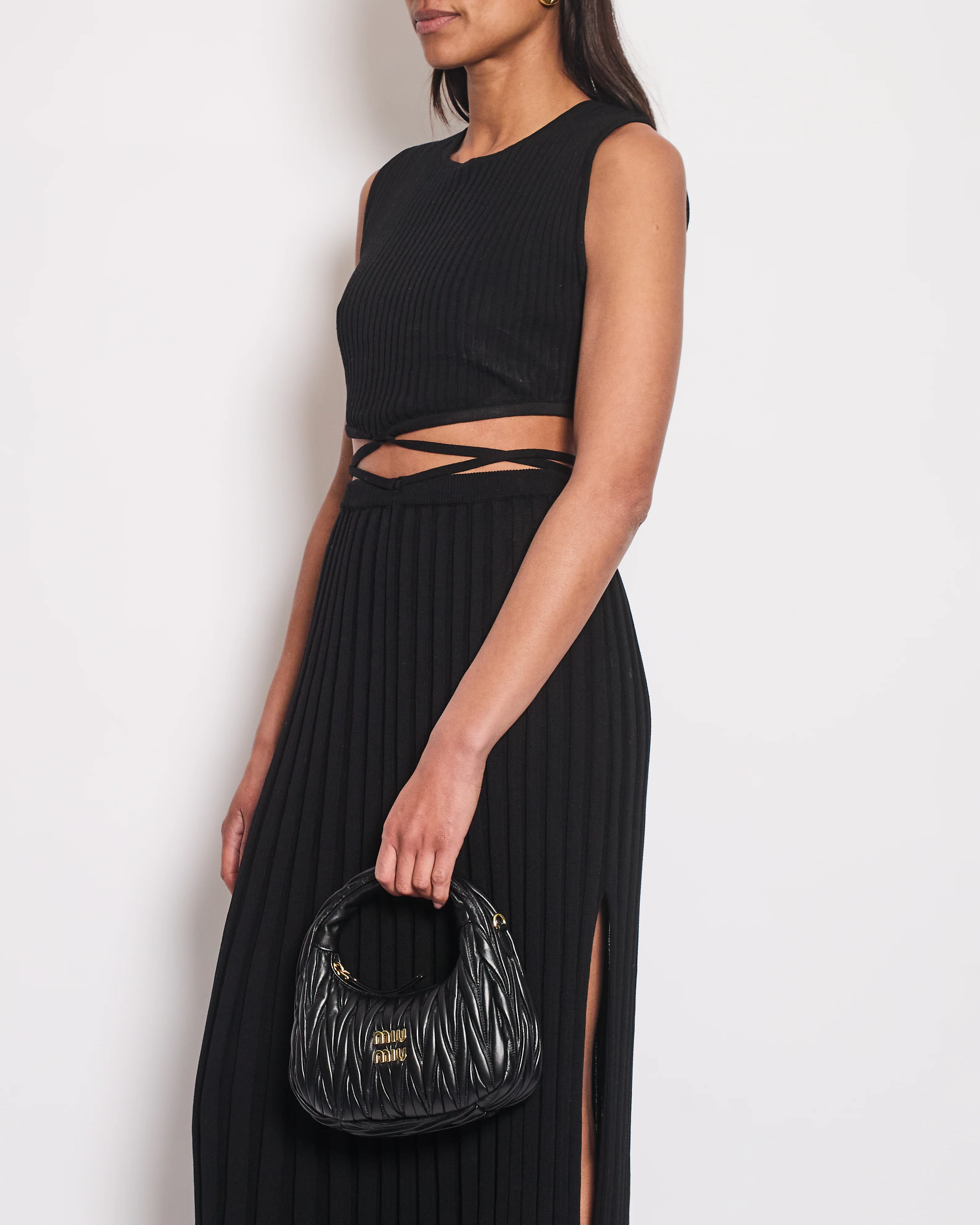 Christopher Esber Black Ribbed Skirt and Crop Top with Detail Size XS (UK 6) - Image 3