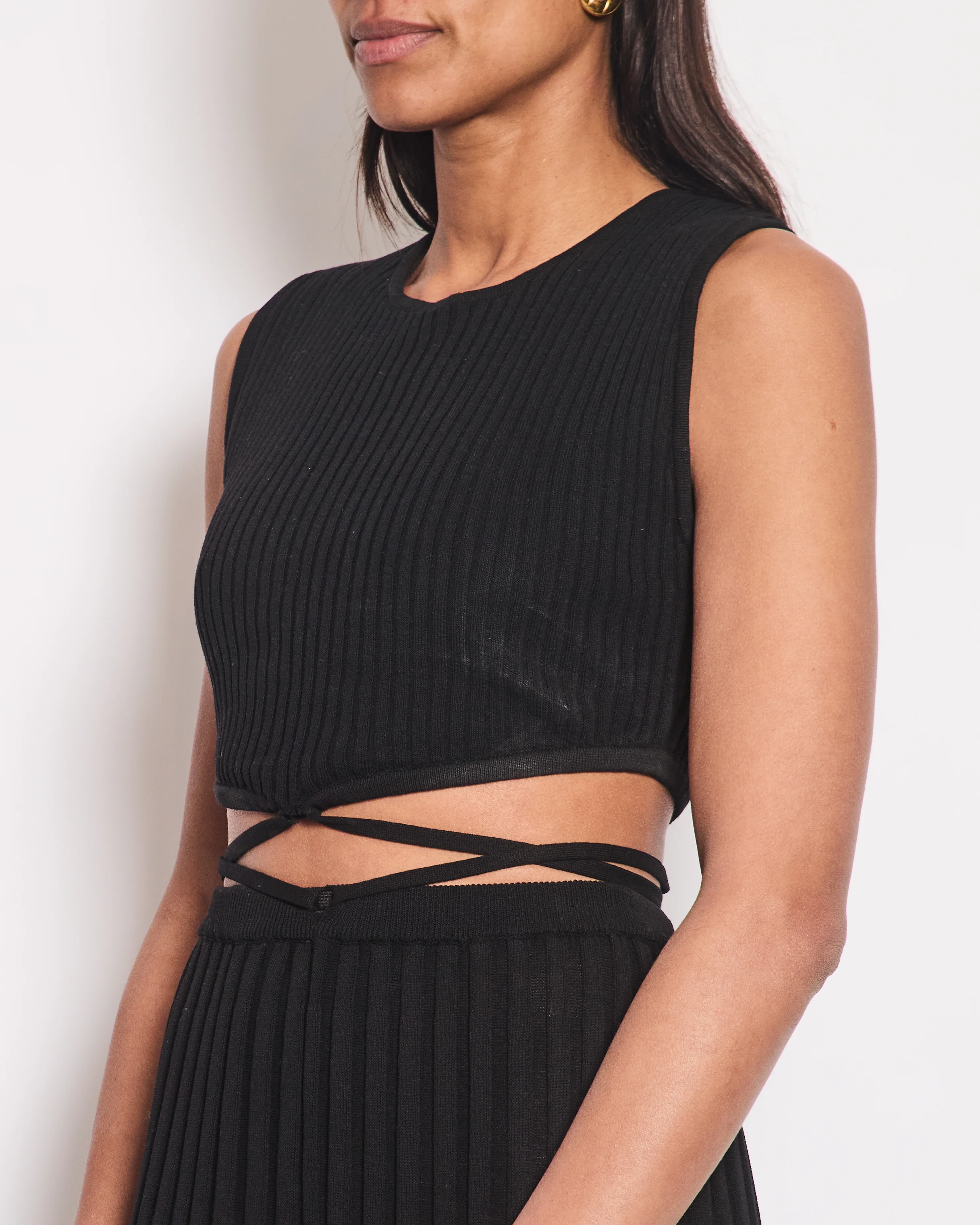 Christopher Esber Black Ribbed Skirt and Crop Top with Detail Size XS (UK 6) - Image 4