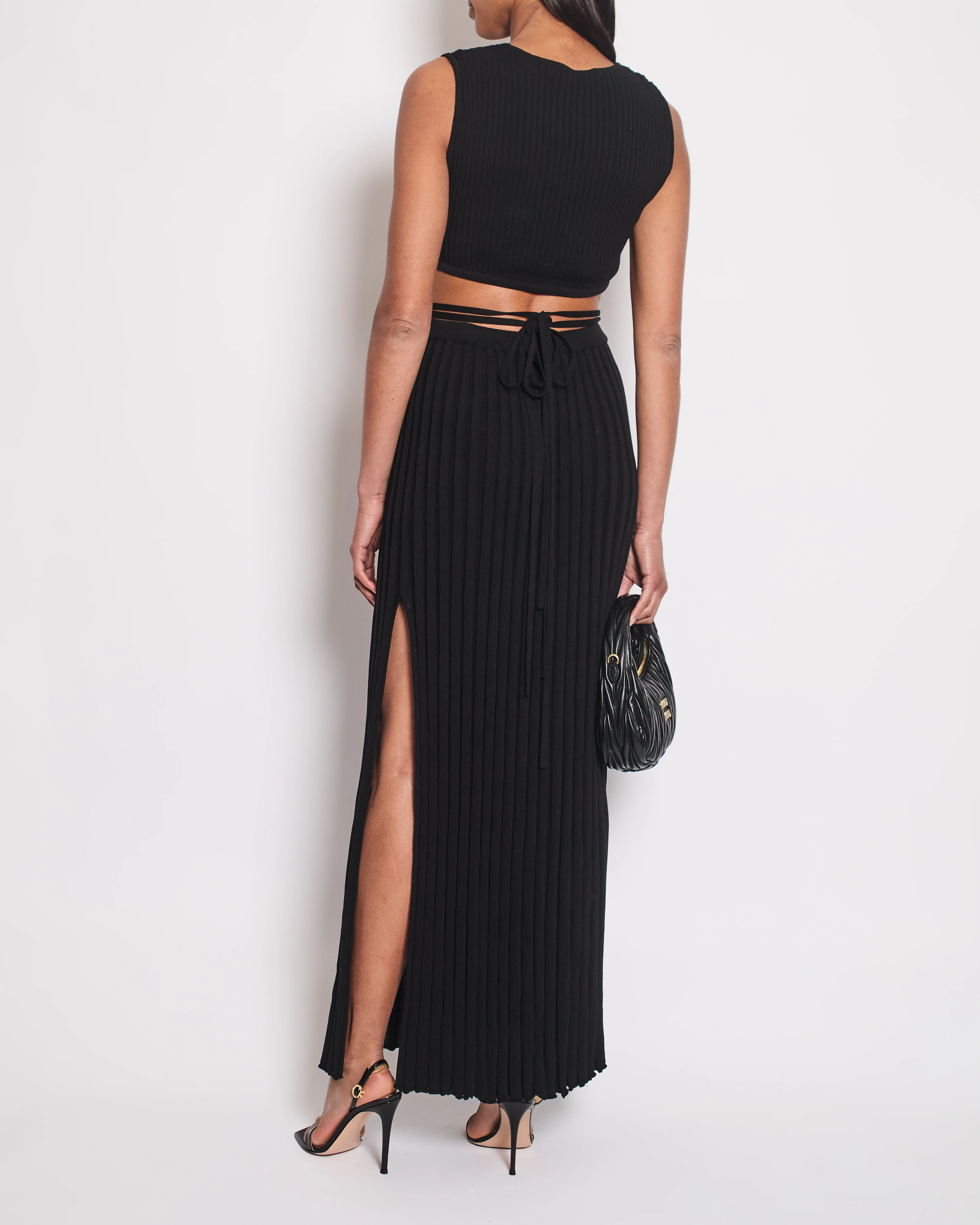 Christopher Esber Black Ribbed Skirt and Crop Top with Detail Size XS (UK 6) - Image 6