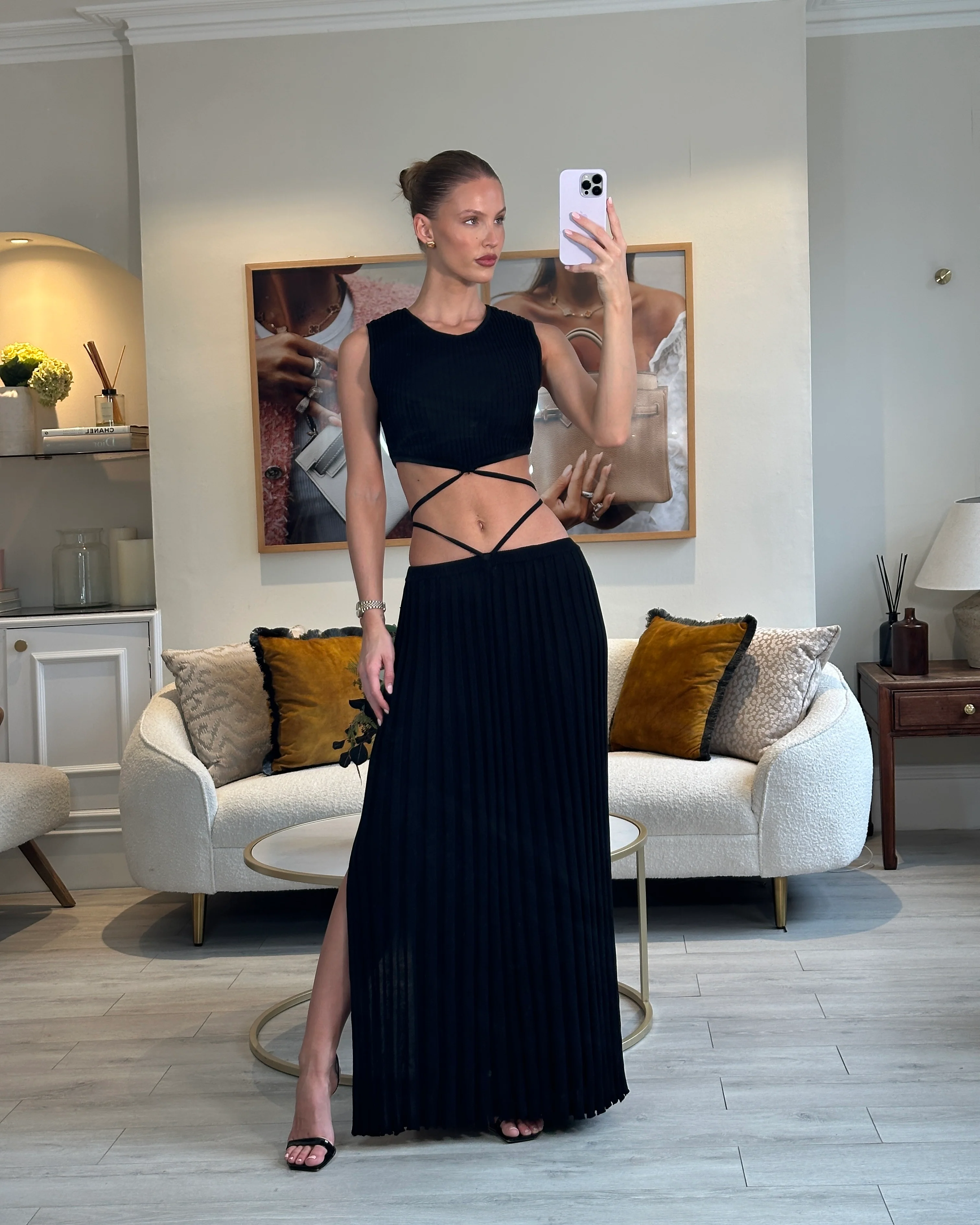 Christopher Esber Black Ribbed Skirt and Crop Top with Detail Size XS (UK 6) - Image 7