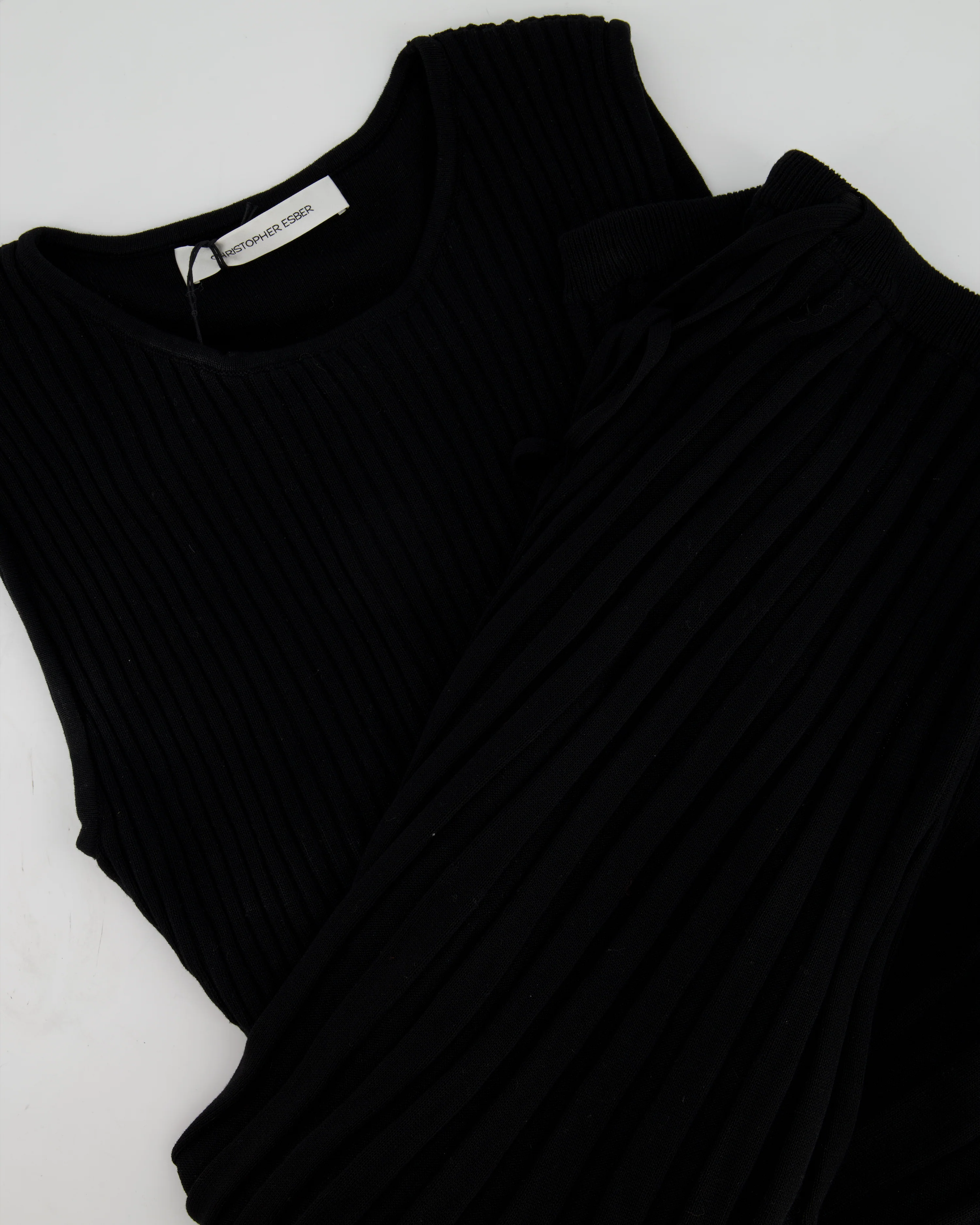 Christopher Esber Black Ribbed Skirt and Crop Top with Detail Size XS (UK 6) - Image 9