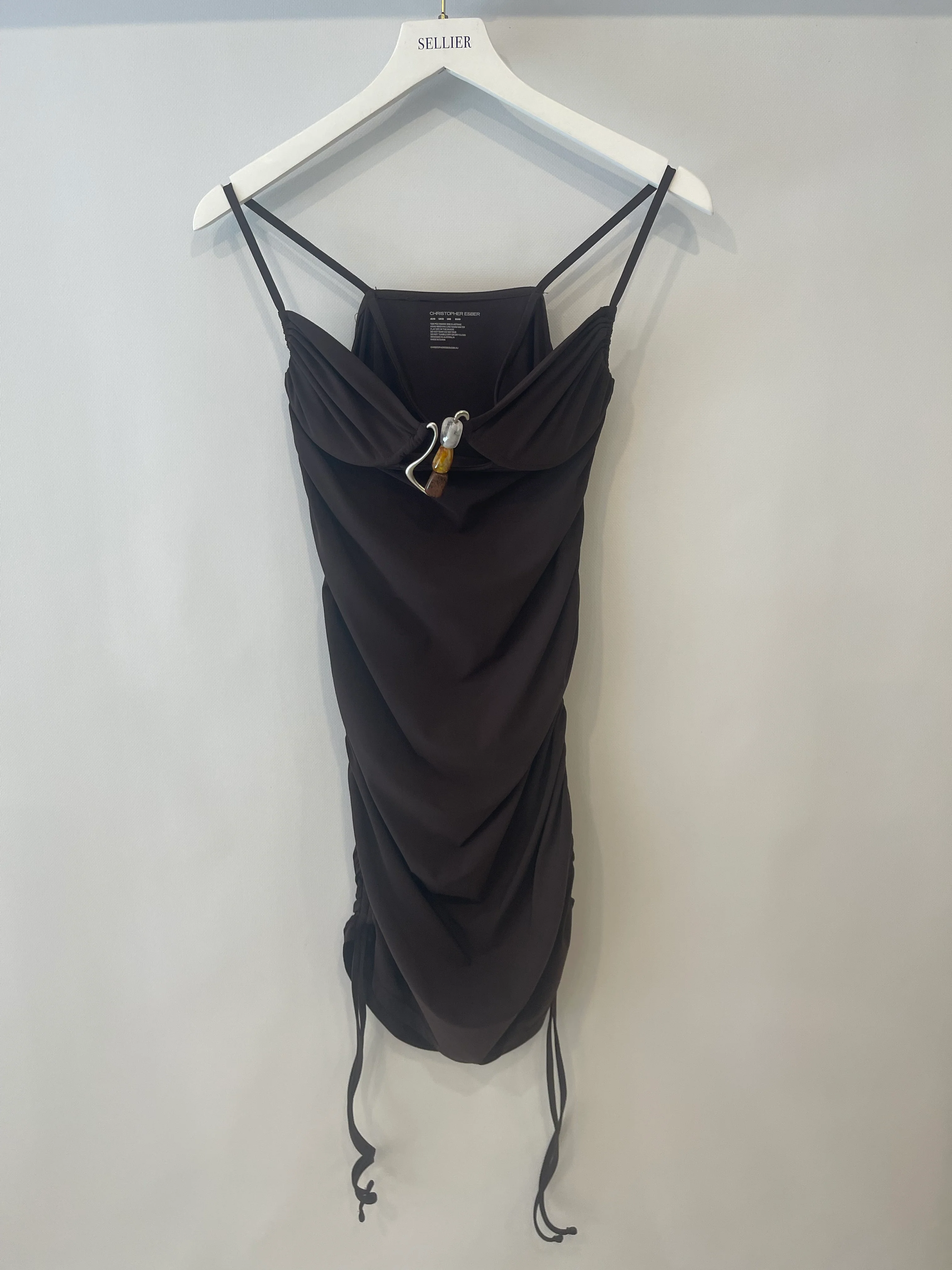 Christopher Esber Brown Mini Dress with Beaded Detail Size UK 12 - Image 9