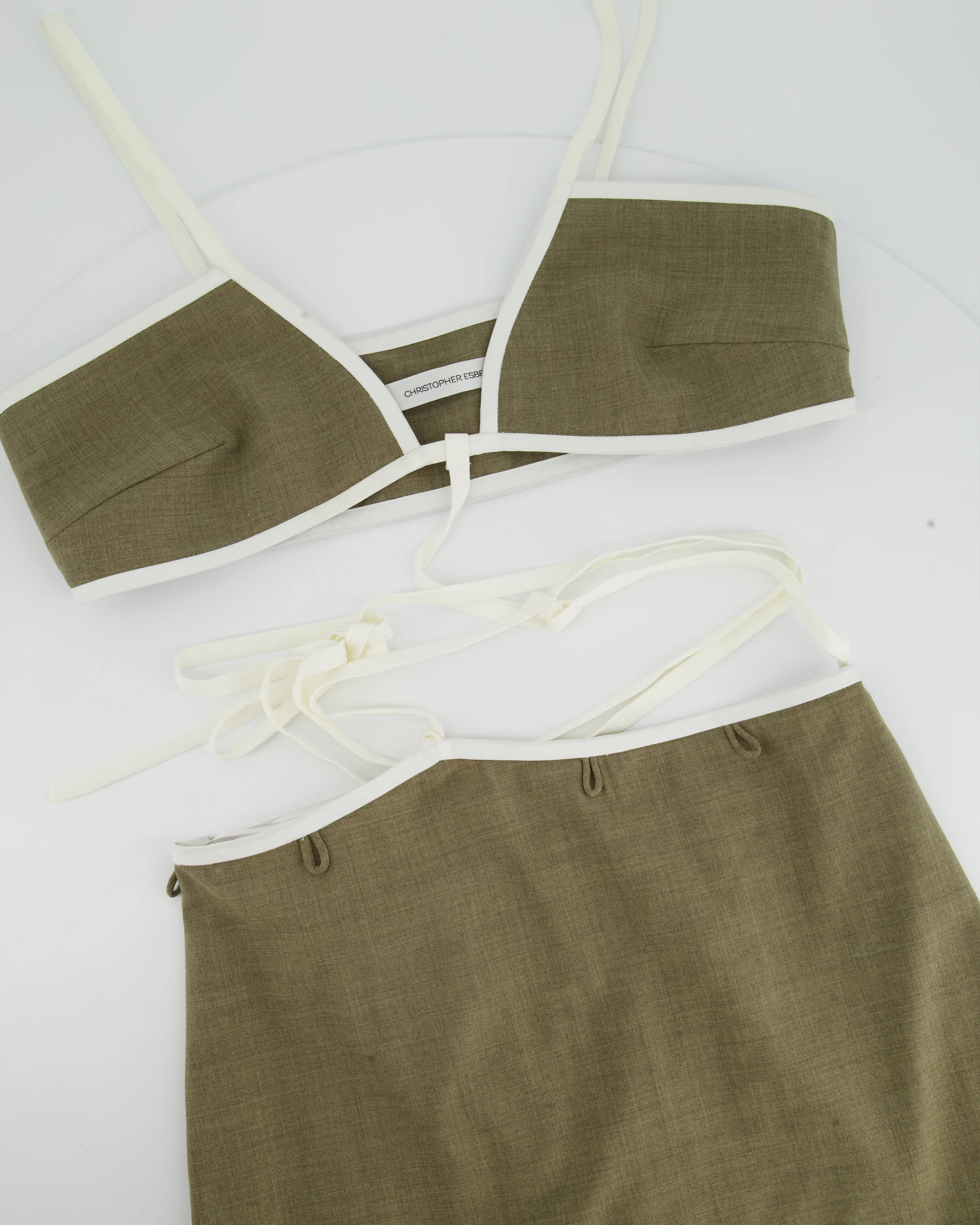 Christopher Esber Khaki and White Bandeau Cut-Out Dress Size UK 12 - Image 4