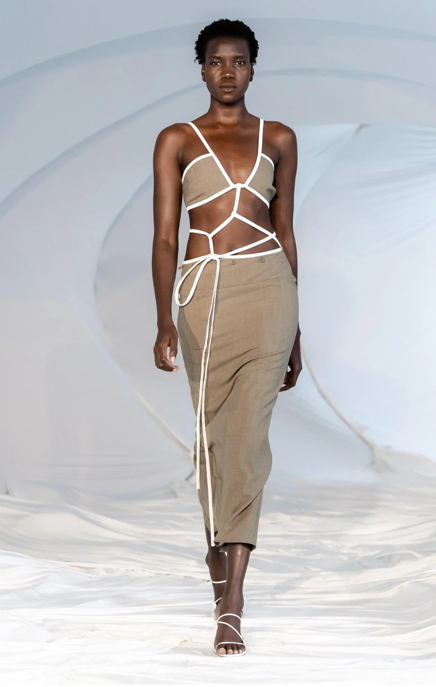 Christopher Esber Khaki and White Bandeau Cut-Out Dress Size UK 12 - Image 5