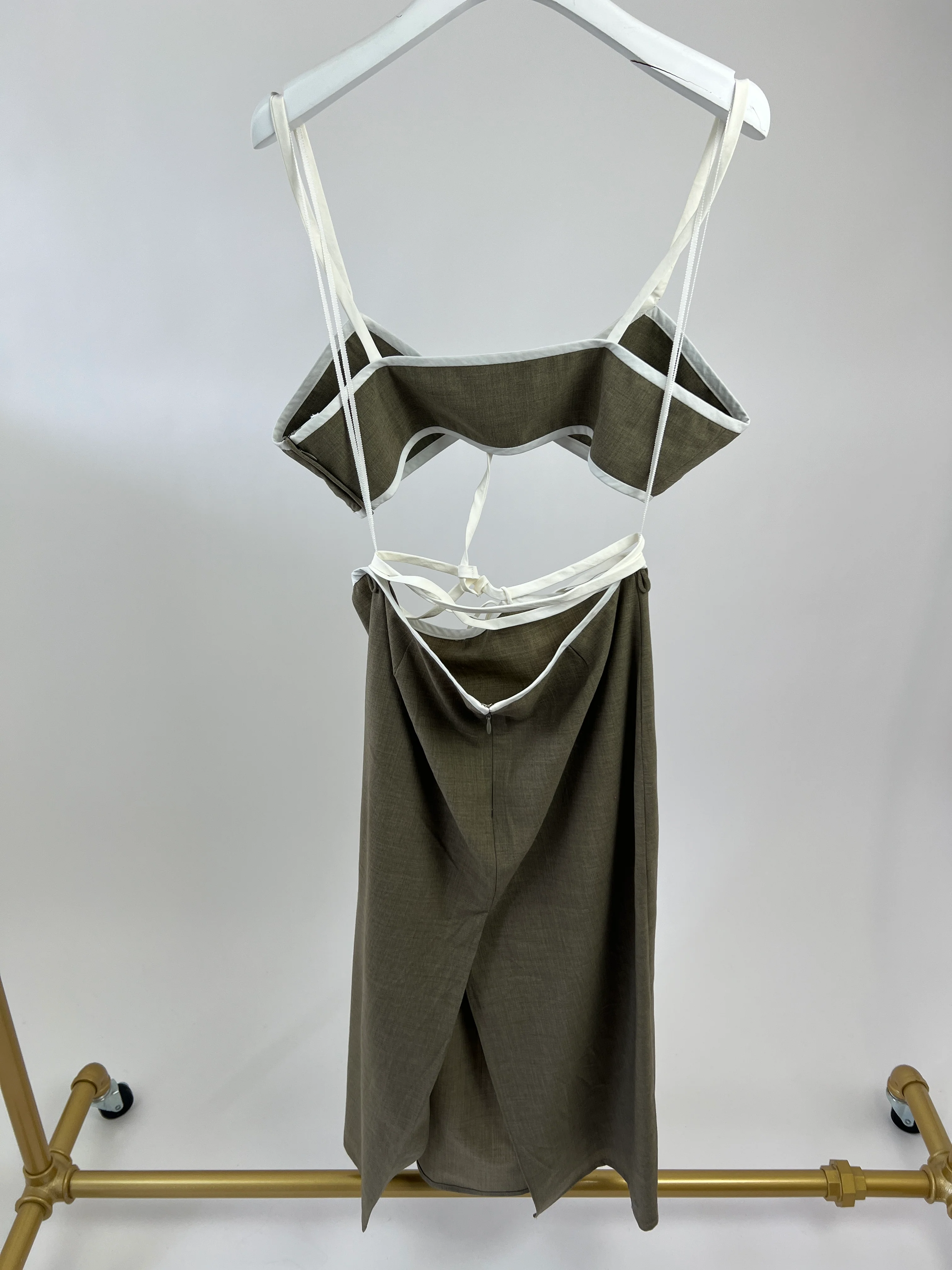 Christopher Esber Khaki and White Bandeau Cut-Out Dress Size UK 12 - Image 7