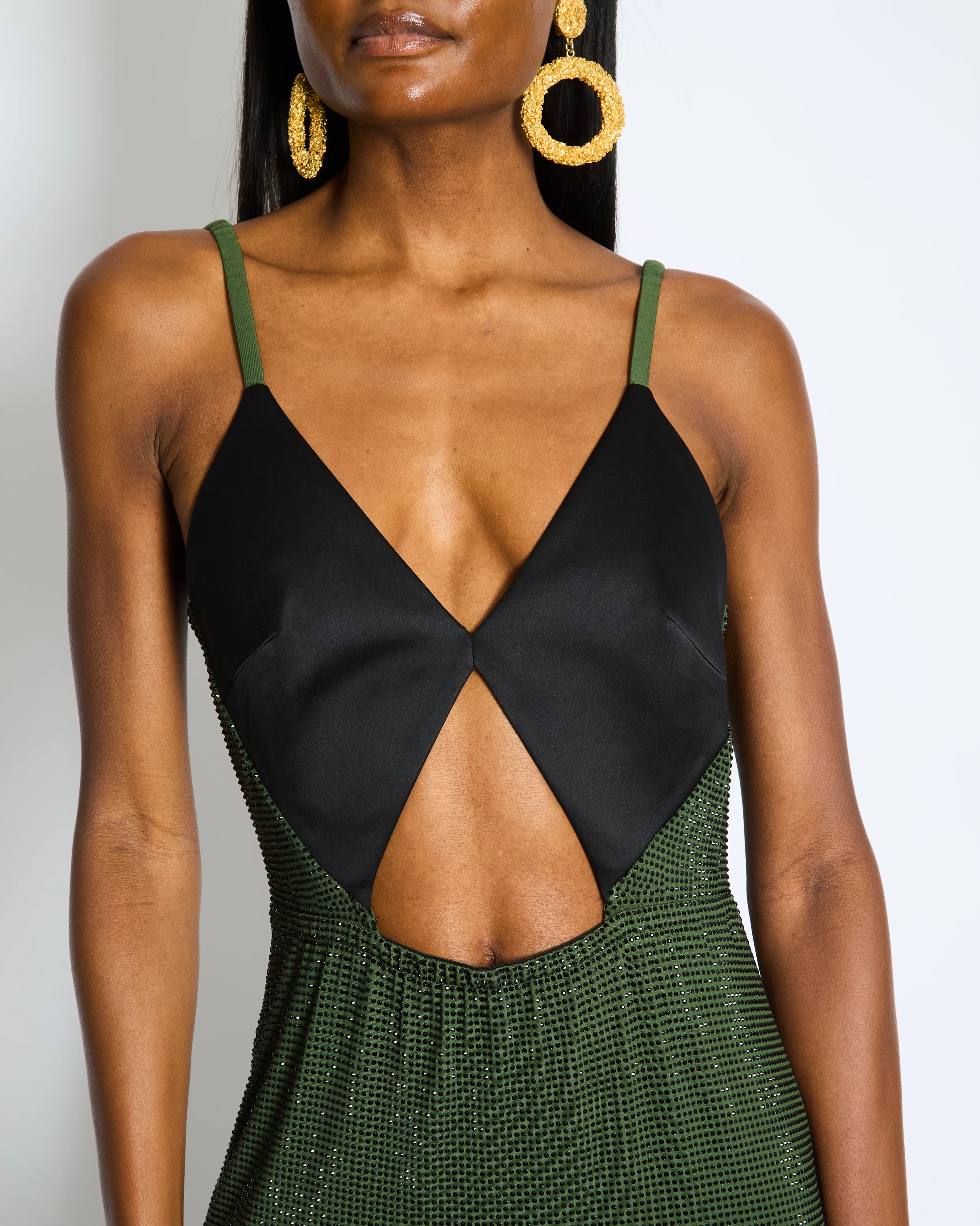 Christopher Kane Emerald Green Sequin Embellished Dress with Satin Black Top Detail UK 12 - Image 3