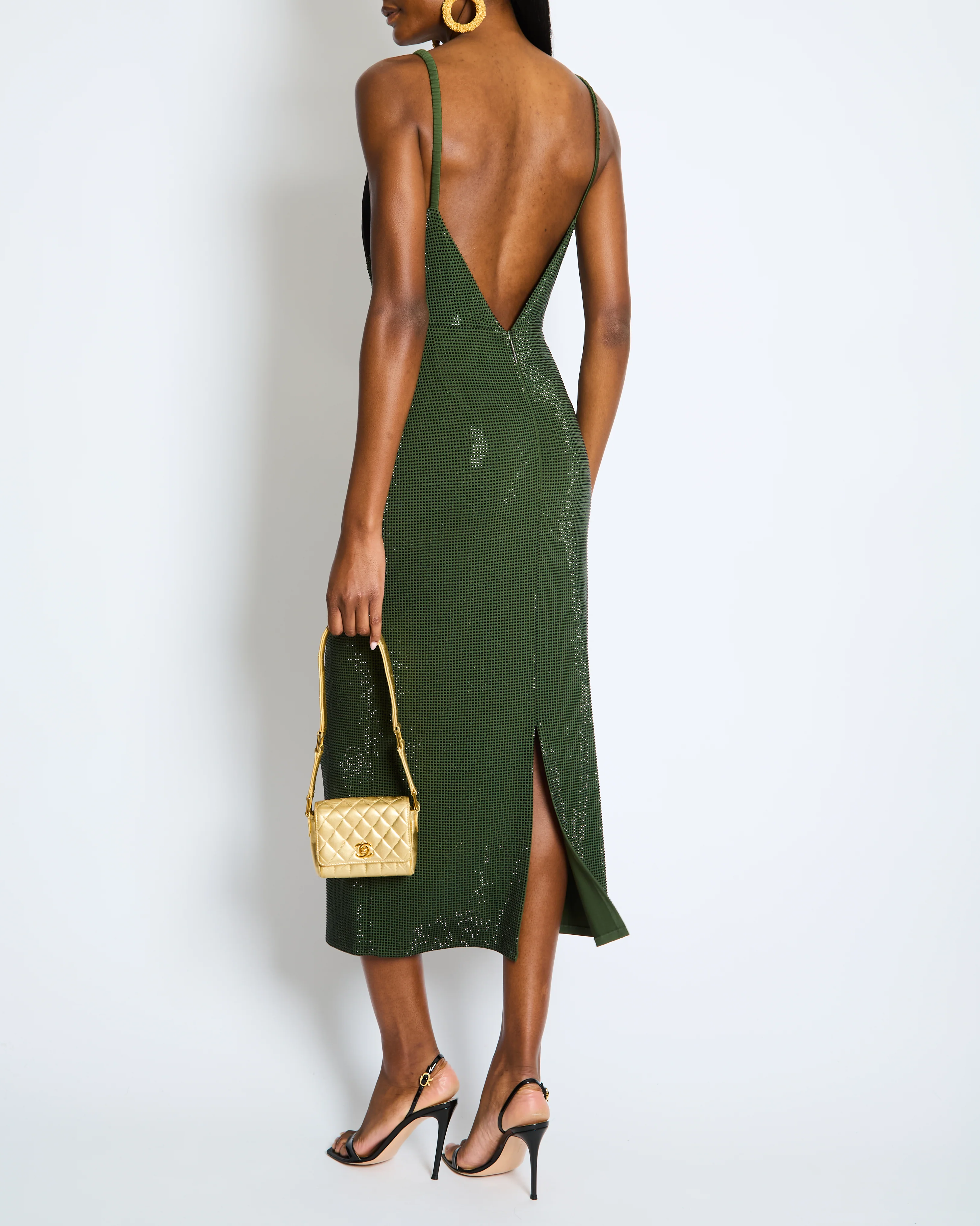 Christopher Kane Emerald Green Sequin Embellished Dress with Satin Black Top Detail UK 12 - Image 5