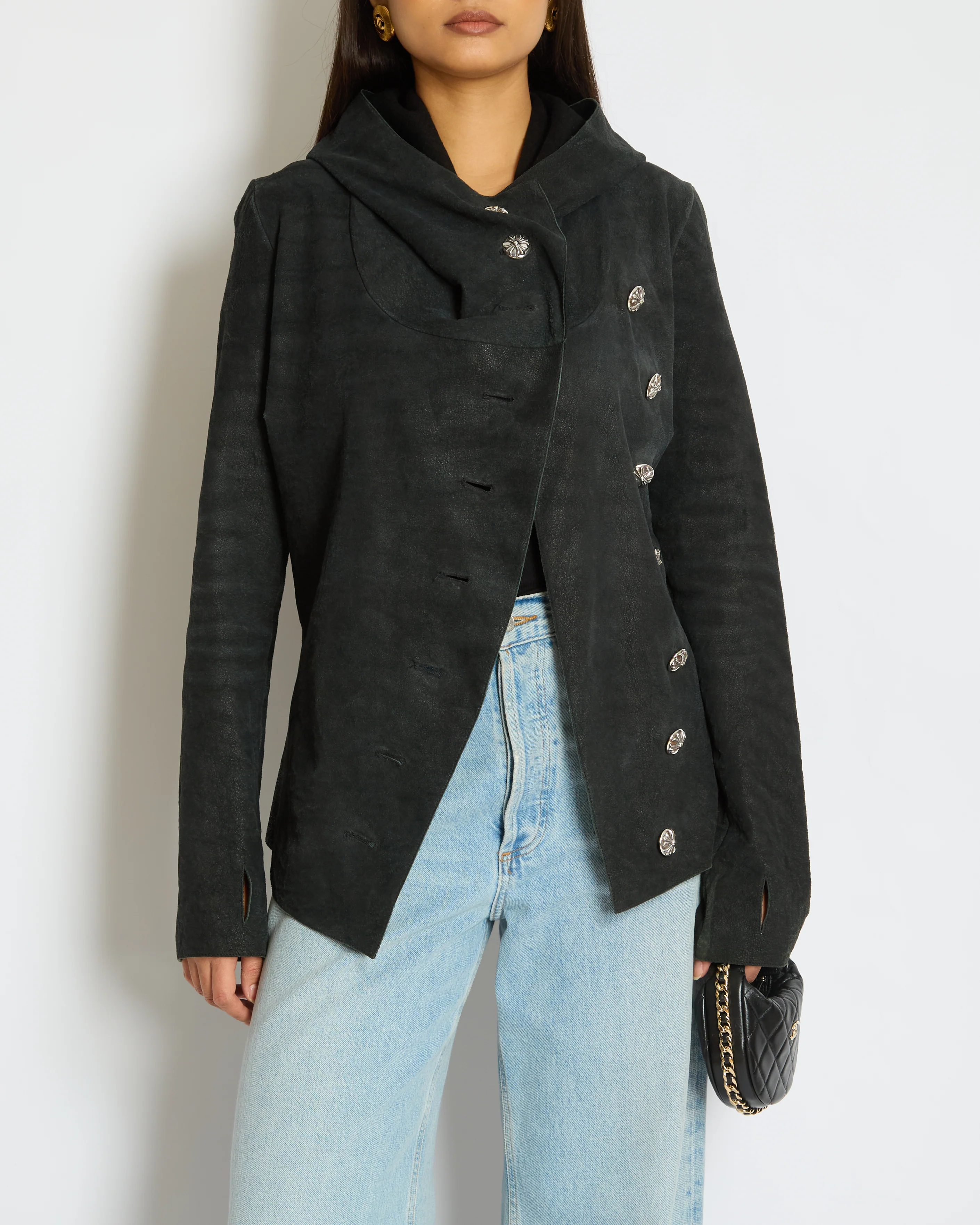 Chrome Hearts Women’s Lambskin Leather Hooded Jacket with Buttons Size M (UK 8) - Image 3