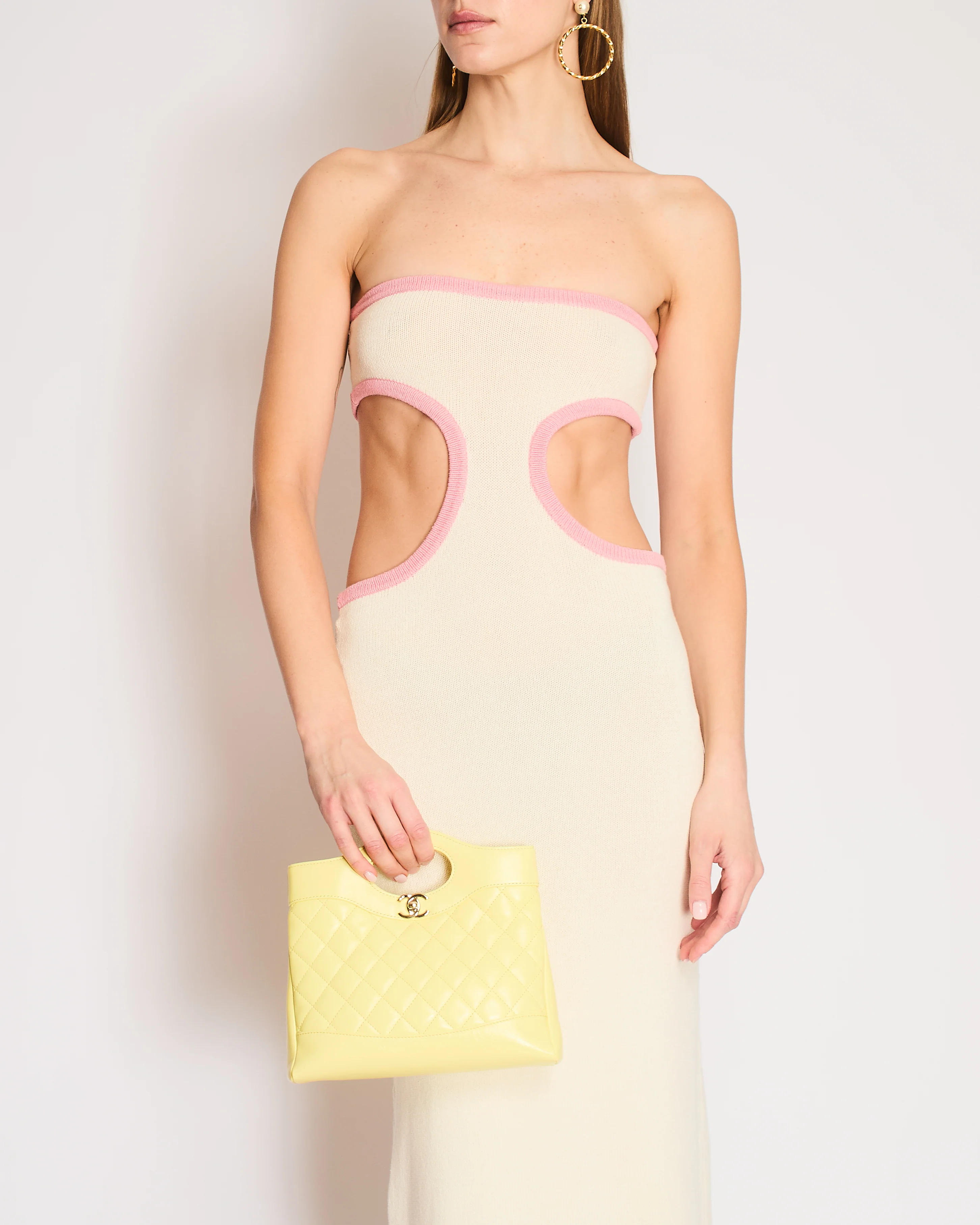 Cin Cin Cream Maxi Strapless Dress with Back Cutout and Pink Contrast Trim Size XS (UK 6) - Image 2