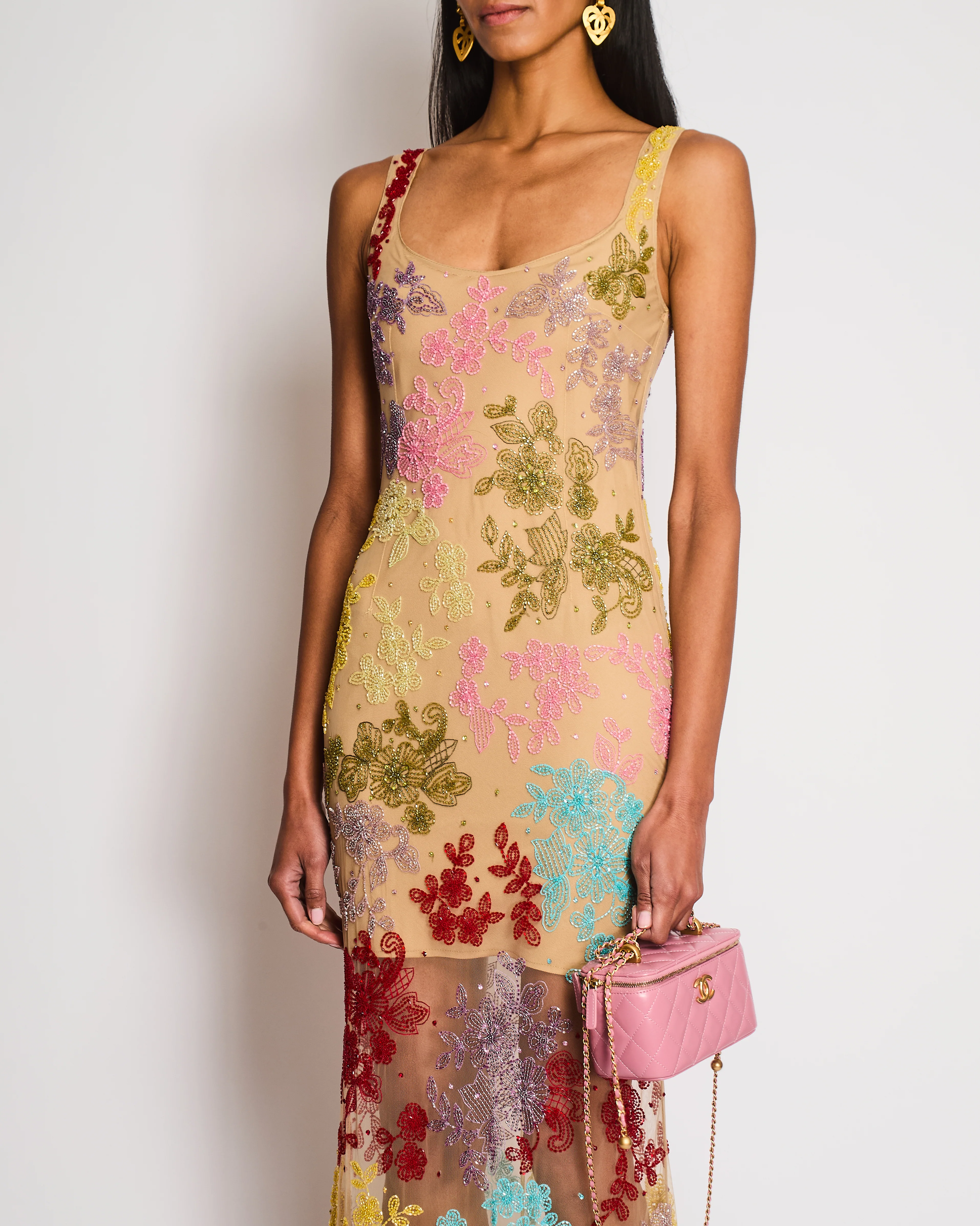 Clio Peppiatt Beige Sleeveless Floral Sequin Gown Size S (UK 8) - Image 2