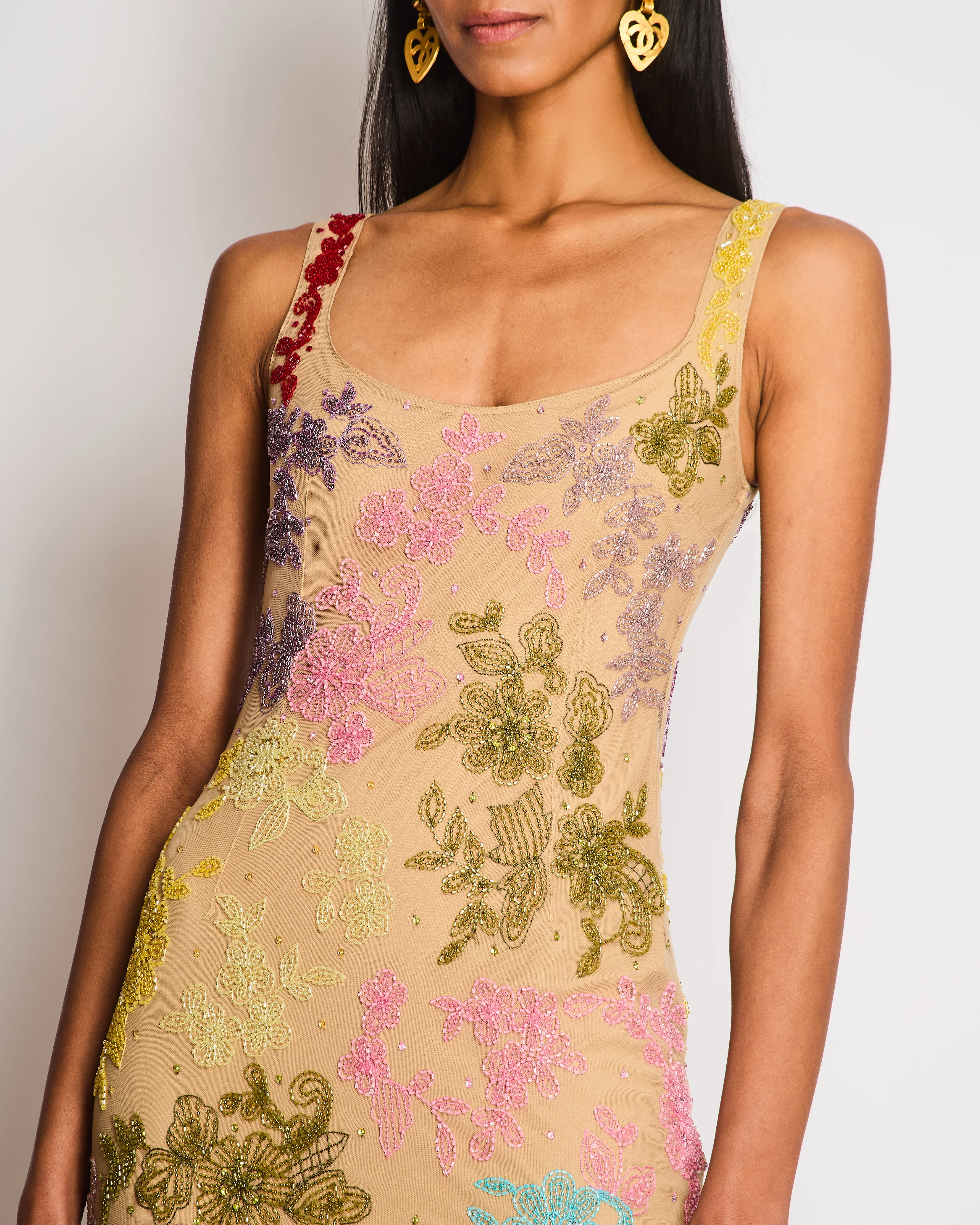 Clio Peppiatt Beige Sleeveless Floral Sequin Gown Size S (UK 8) - Image 3