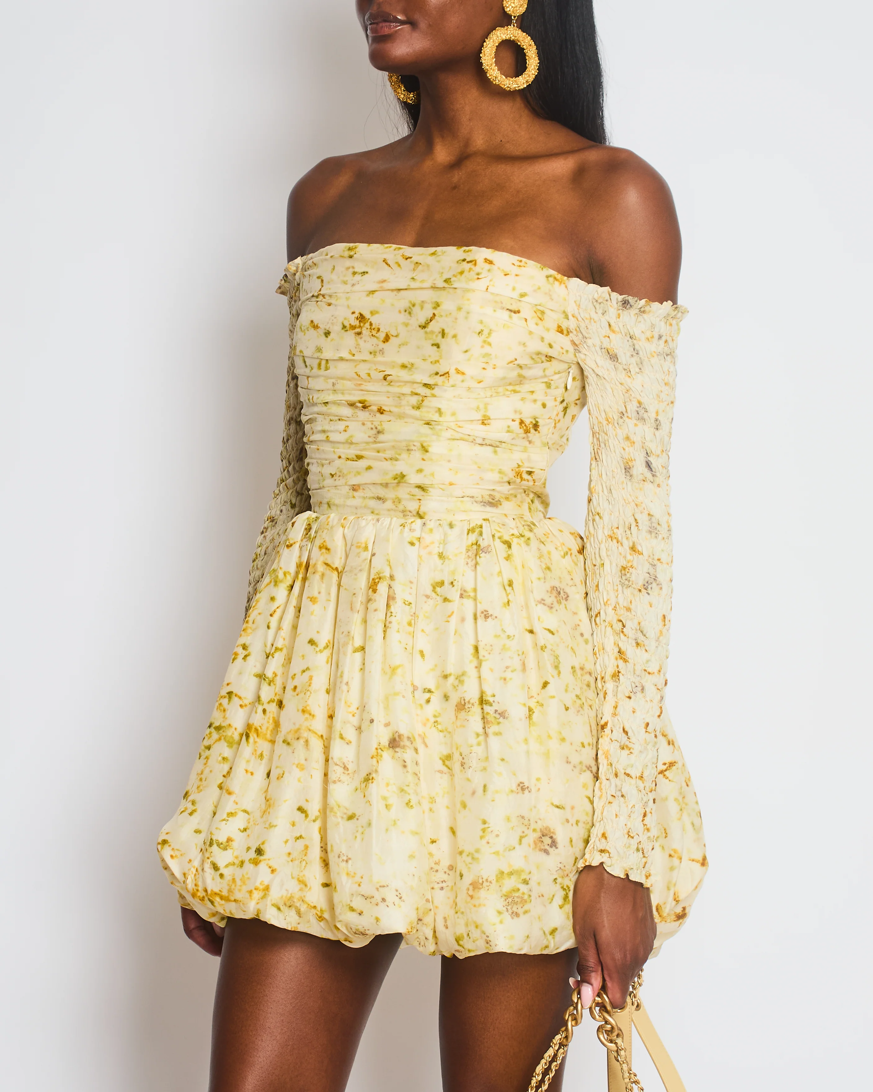 Clio Peppiatt Yellow and White Melva Off Shoulder Mini Dress Size XS (UK 6) - Image 3
