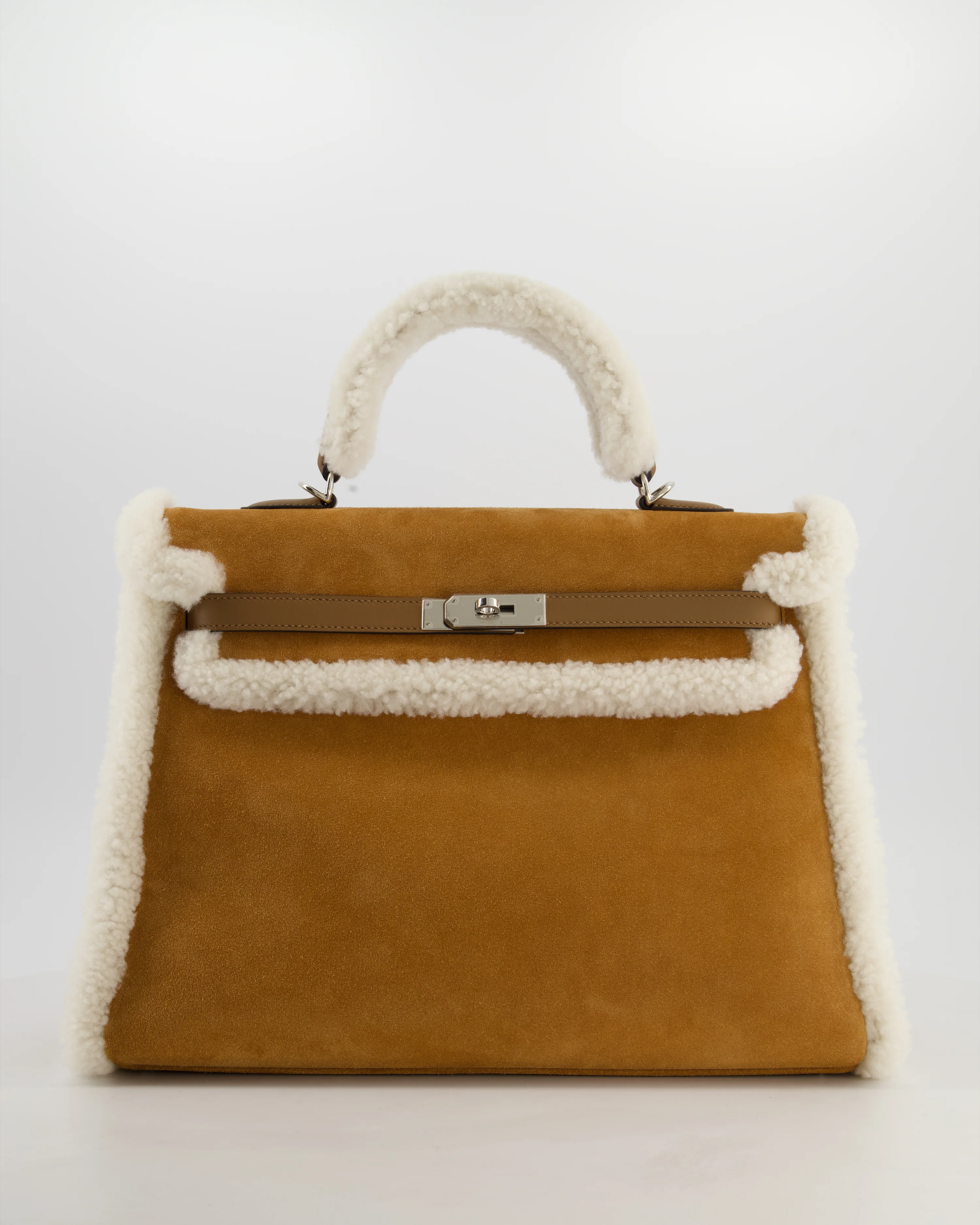 *COLLECTOR'S* Hermès Kelly 35 Teddy Plush Grizzly Bag in Alezan Swift Leather, Ecru Plush & Chamois Grizzly Suede Leather with Palladium Hardware - Image 23