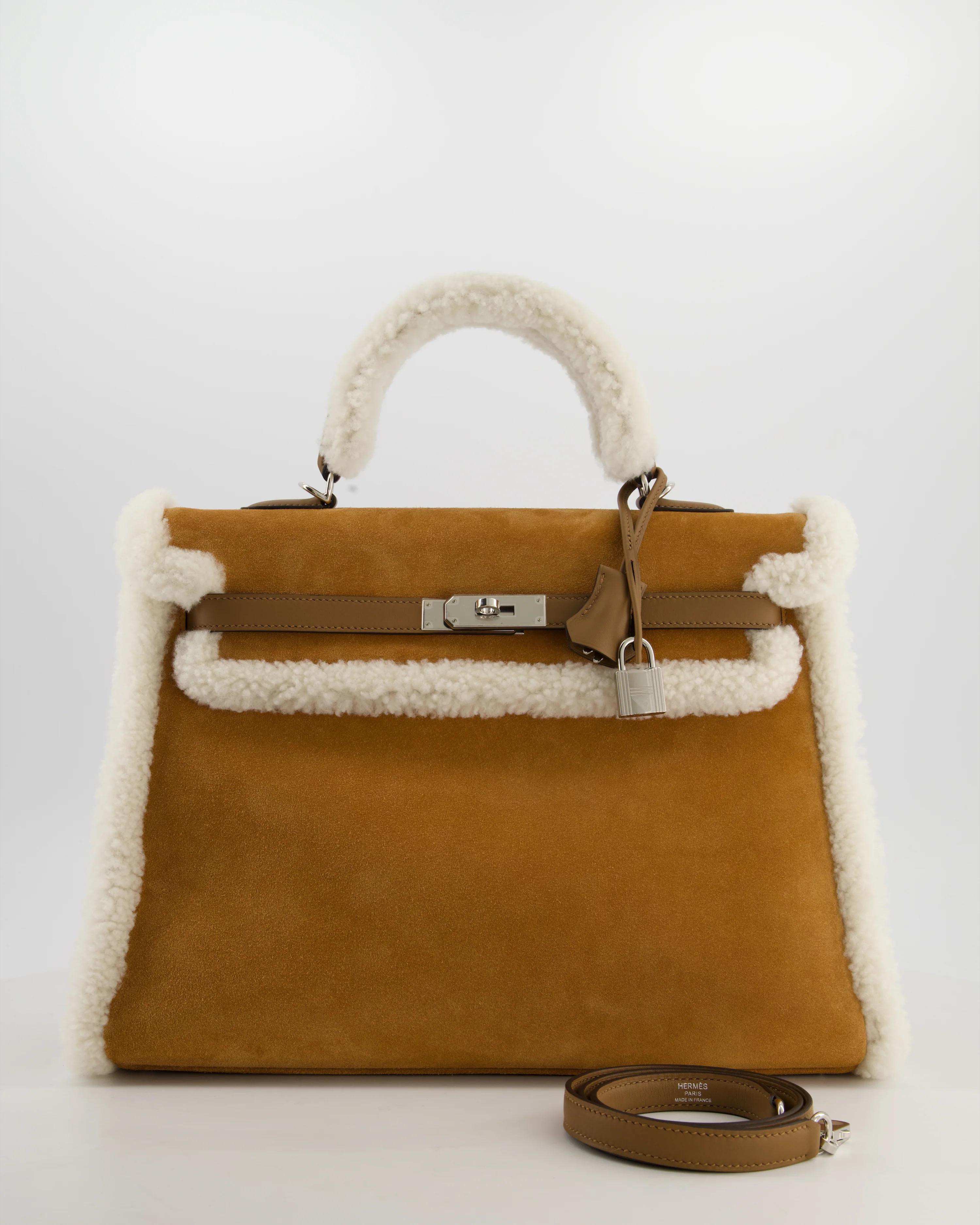 *COLLECTOR'S* Hermès Kelly 35 Teddy Plush Grizzly Bag in Alezan Swift Leather, Ecru Plush & Chamois Grizzly Suede Leather with Palladium Hardware - Image 24