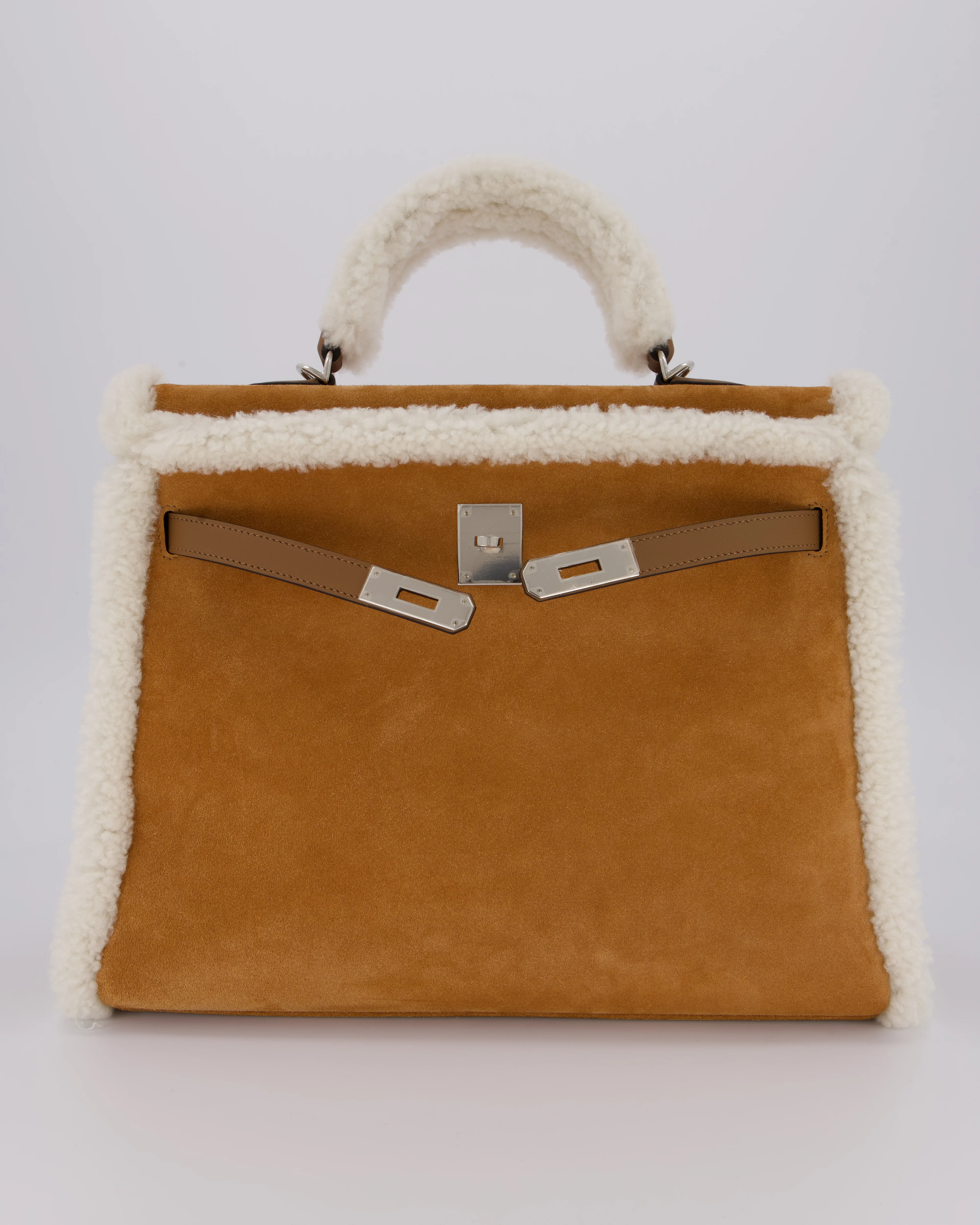 *COLLECTOR'S* Hermès Kelly 35 Teddy Plush Grizzly Bag in Alezan Swift Leather, Ecru Plush & Chamois Grizzly Suede Leather with Palladium Hardware - Image 5