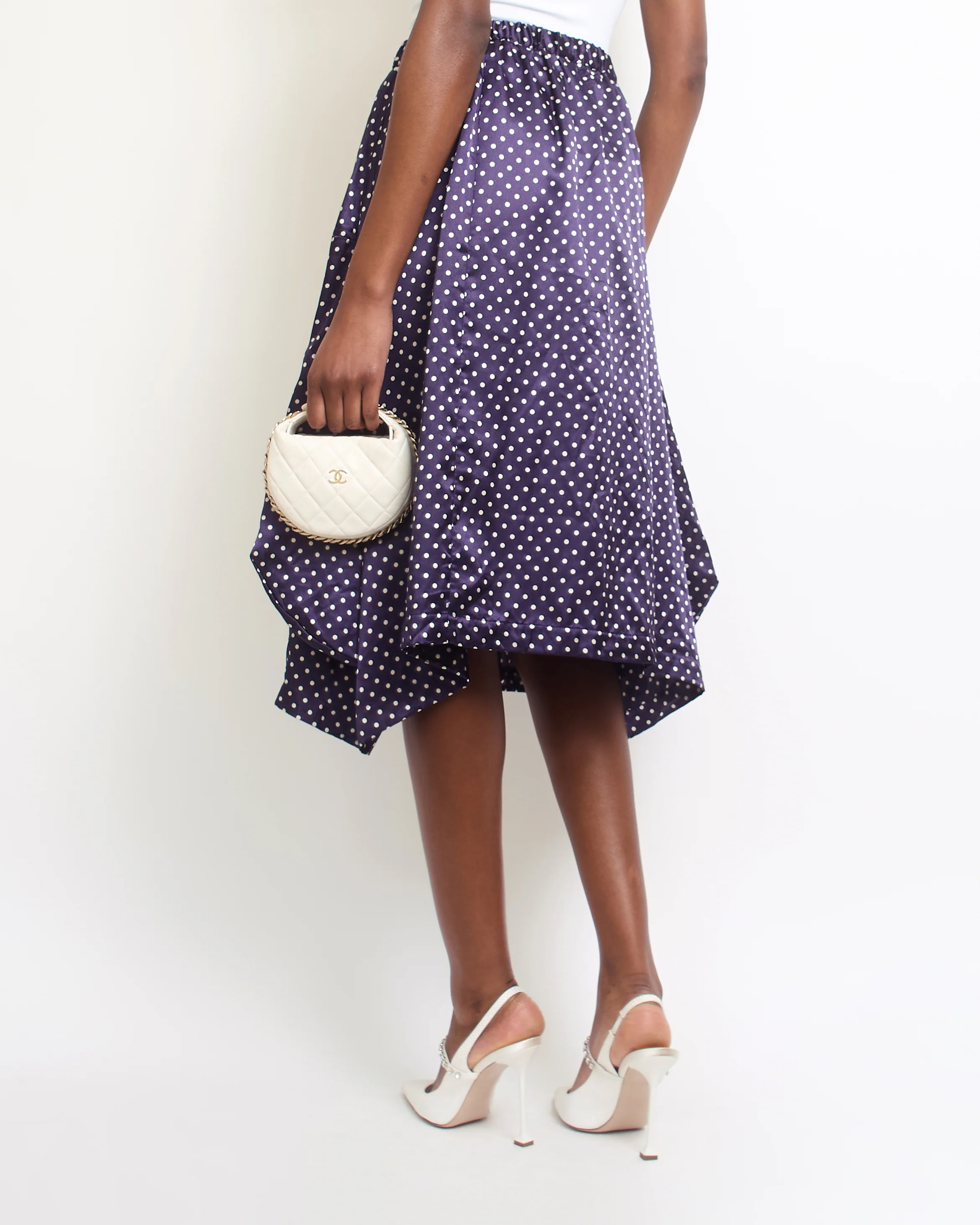 Comme des Garçons Navy Polka-Dot Mid Length Skirt with Pocket Detail FR 34 (UK 6) - Image 3