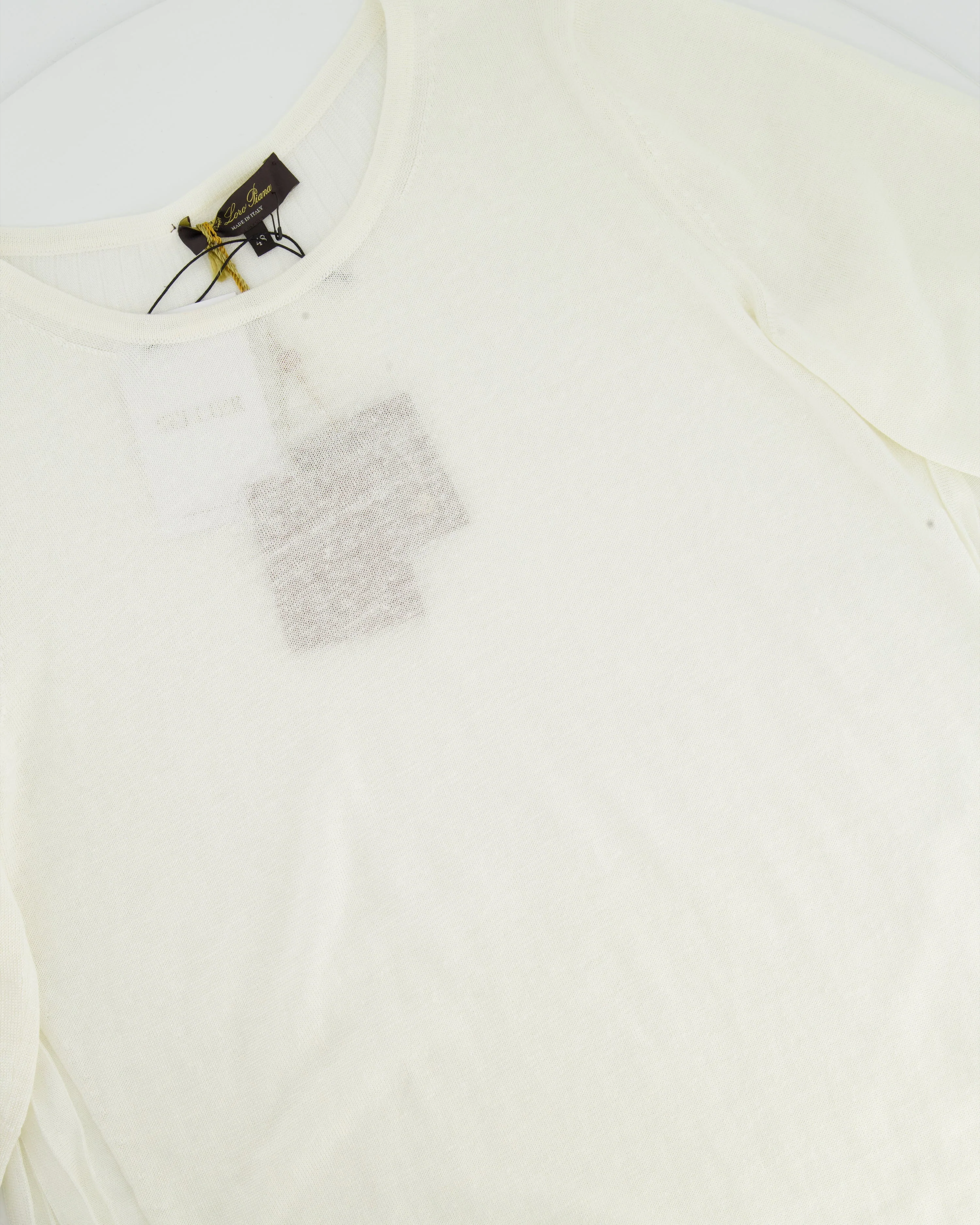 Loro Piana Cream Linen and Silk Knit Round Neck Top with Pleated Back IT 48 (UK 16) - Image 3