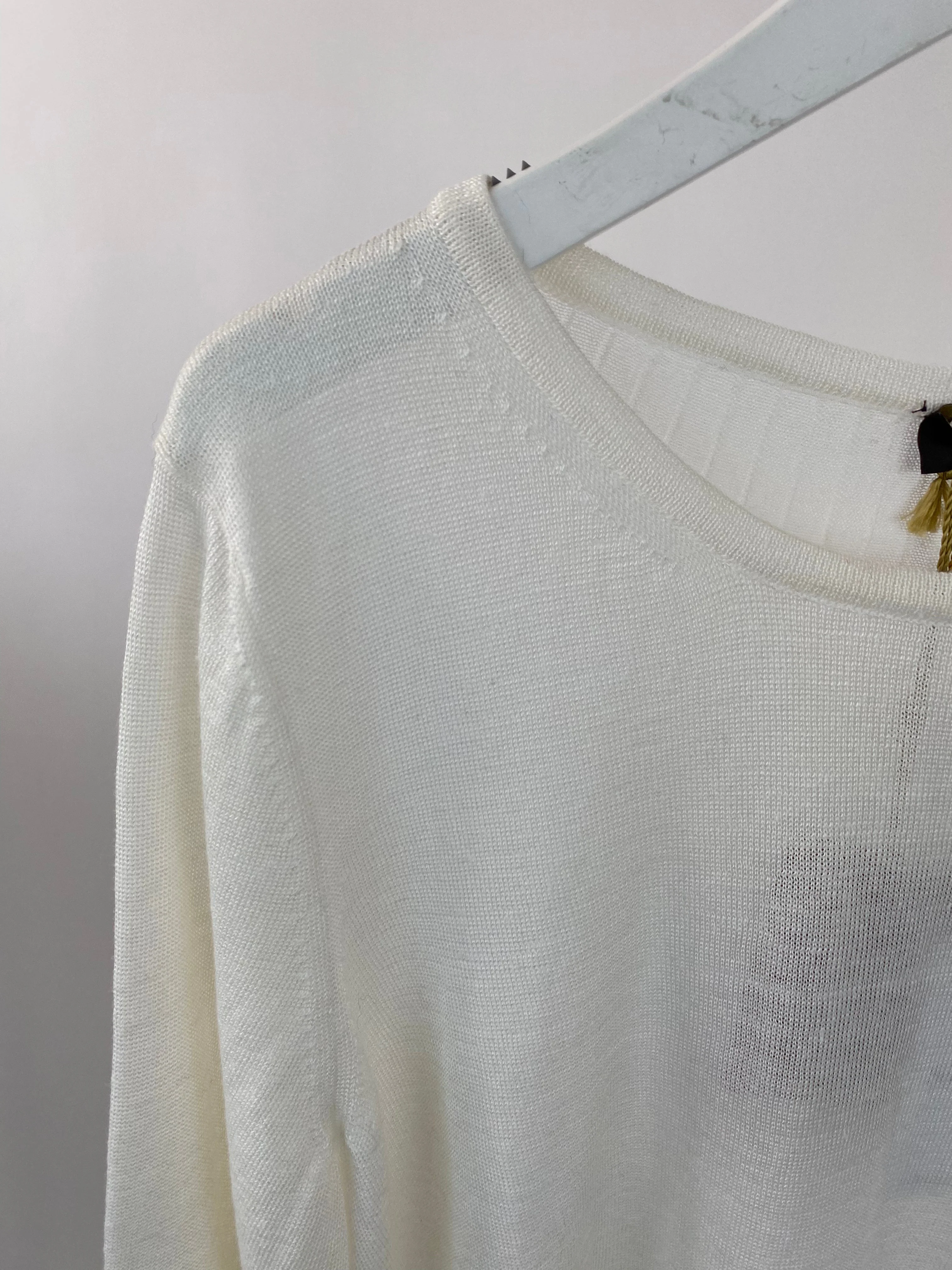 Loro Piana Cream Linen and Silk Knit Round Neck Top with Pleated Back IT 48 (UK 16) - Image 4