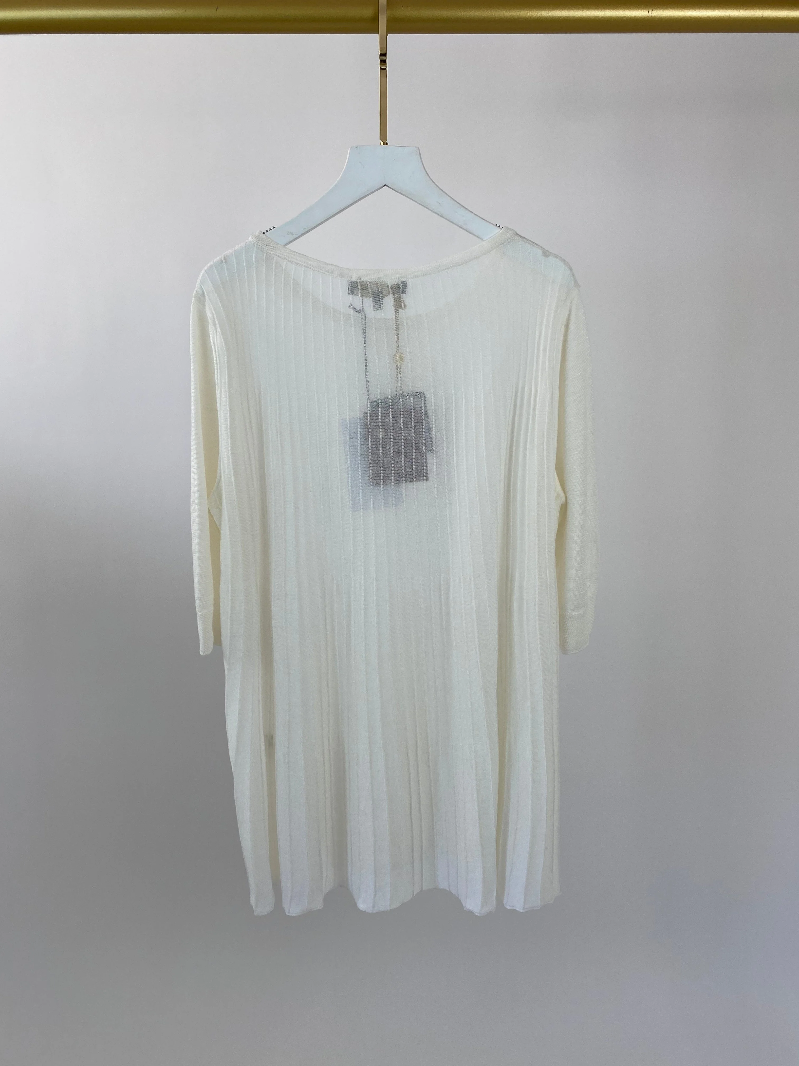 Loro Piana Cream Linen and Silk Knit Round Neck Top with Pleated Back IT 48 (UK 16) - Image 6