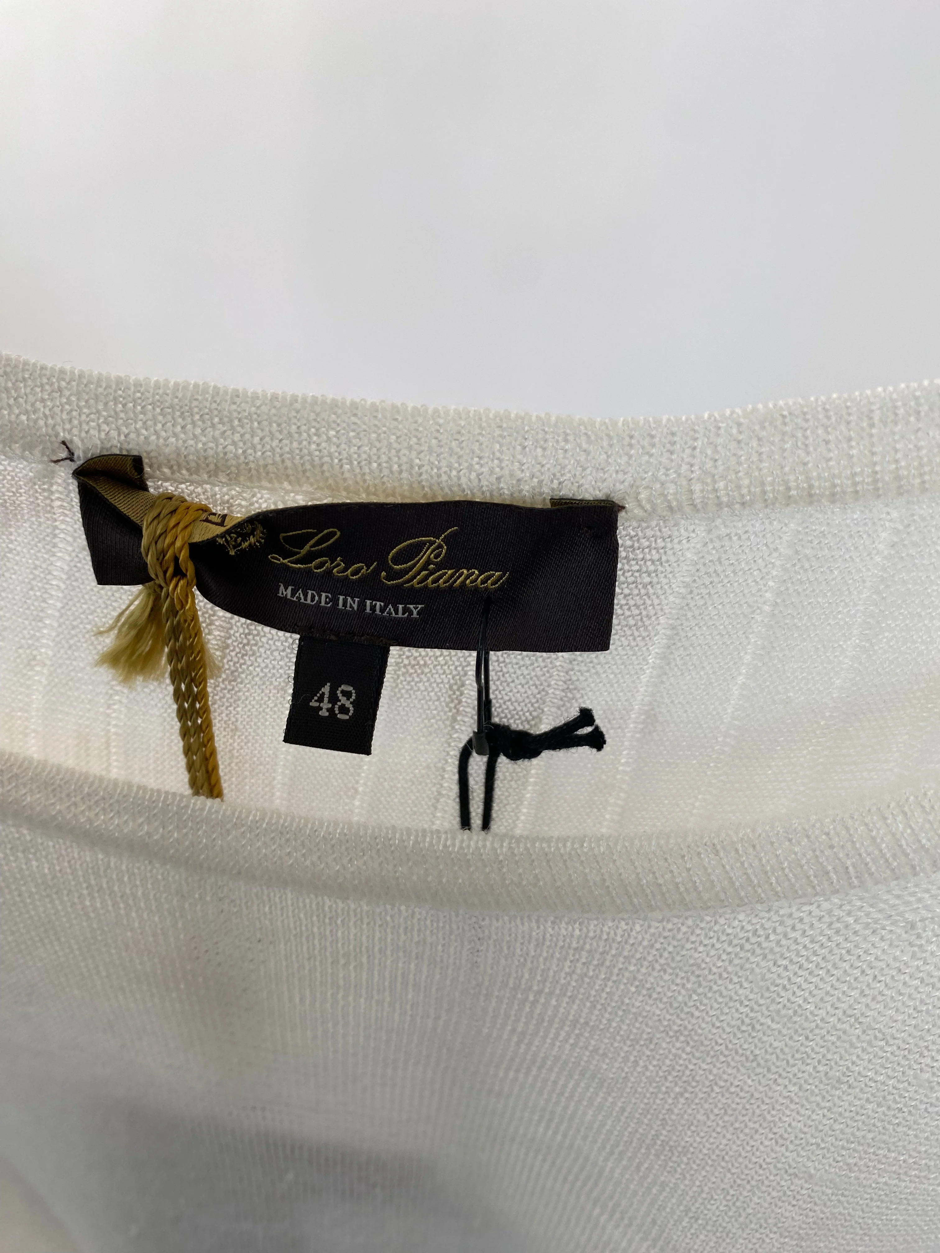Loro Piana Cream Linen and Silk Knit Round Neck Top with Pleated Back IT 48 (UK 16) - Image 7