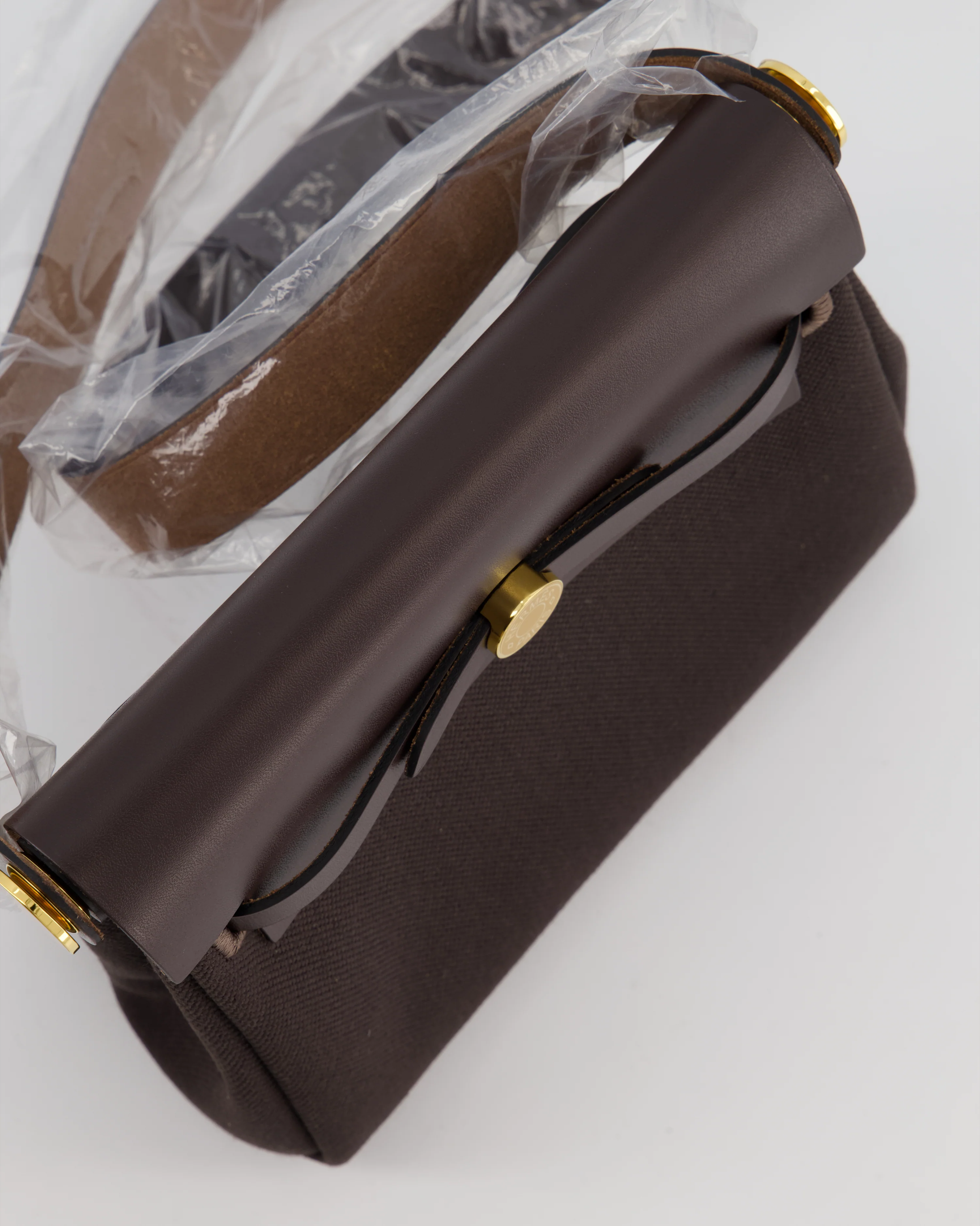 *Hot & RARE* Hermès Herbag Zip 20 Bag in Ebene Viking Canvas & Ebene Vache Hunter Leather with Gold Hardware - Image 14