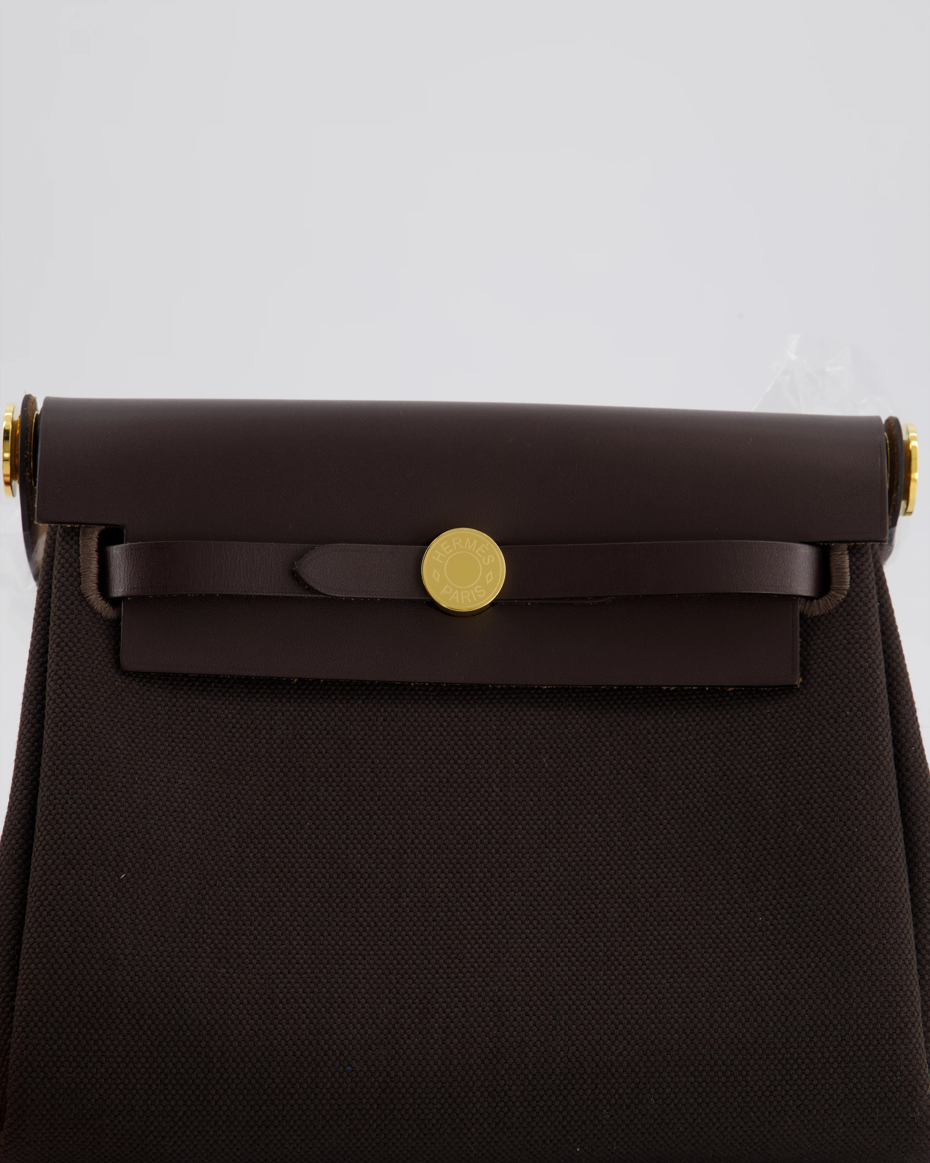 *Hot & RARE* Hermès Herbag Zip 20 Bag in Ebene Viking Canvas & Ebene Vache Hunter Leather with Gold Hardware - Image 15